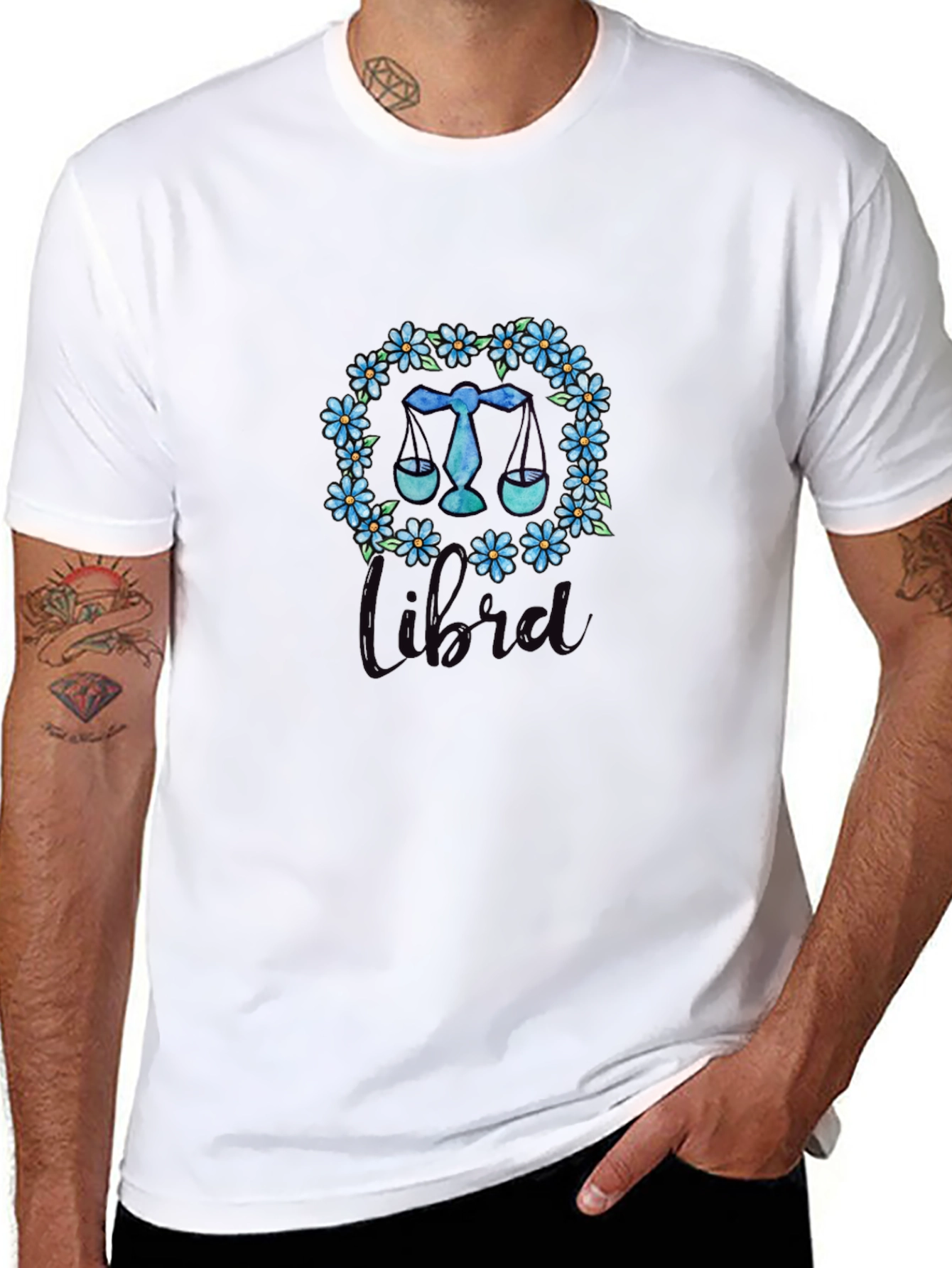 Libra Zodiac Floral Wreath T-Shirt