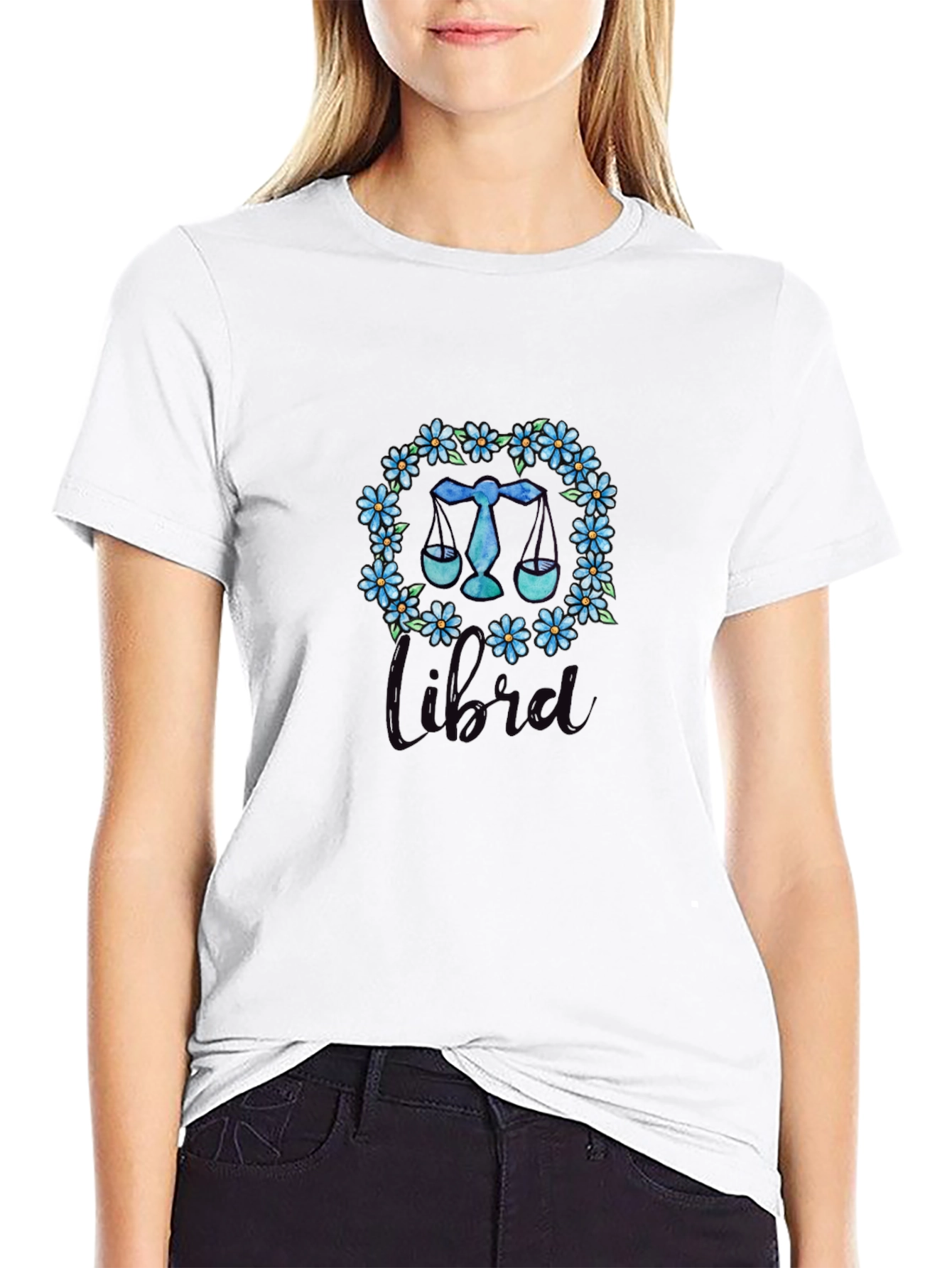 Libra Zodiac Floral Wreath T-Shirt