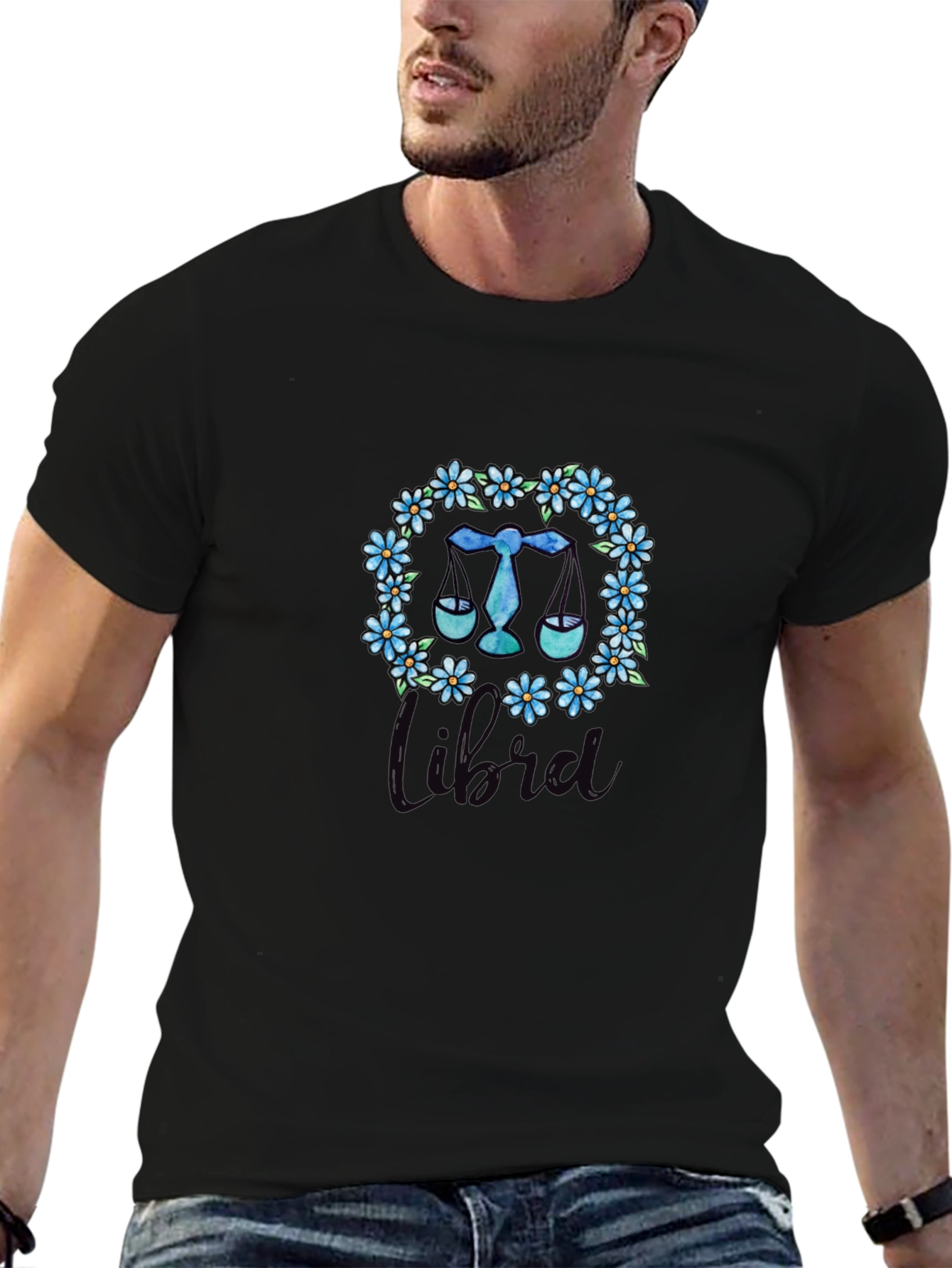 Libra Zodiac Floral Wreath T-Shirt
