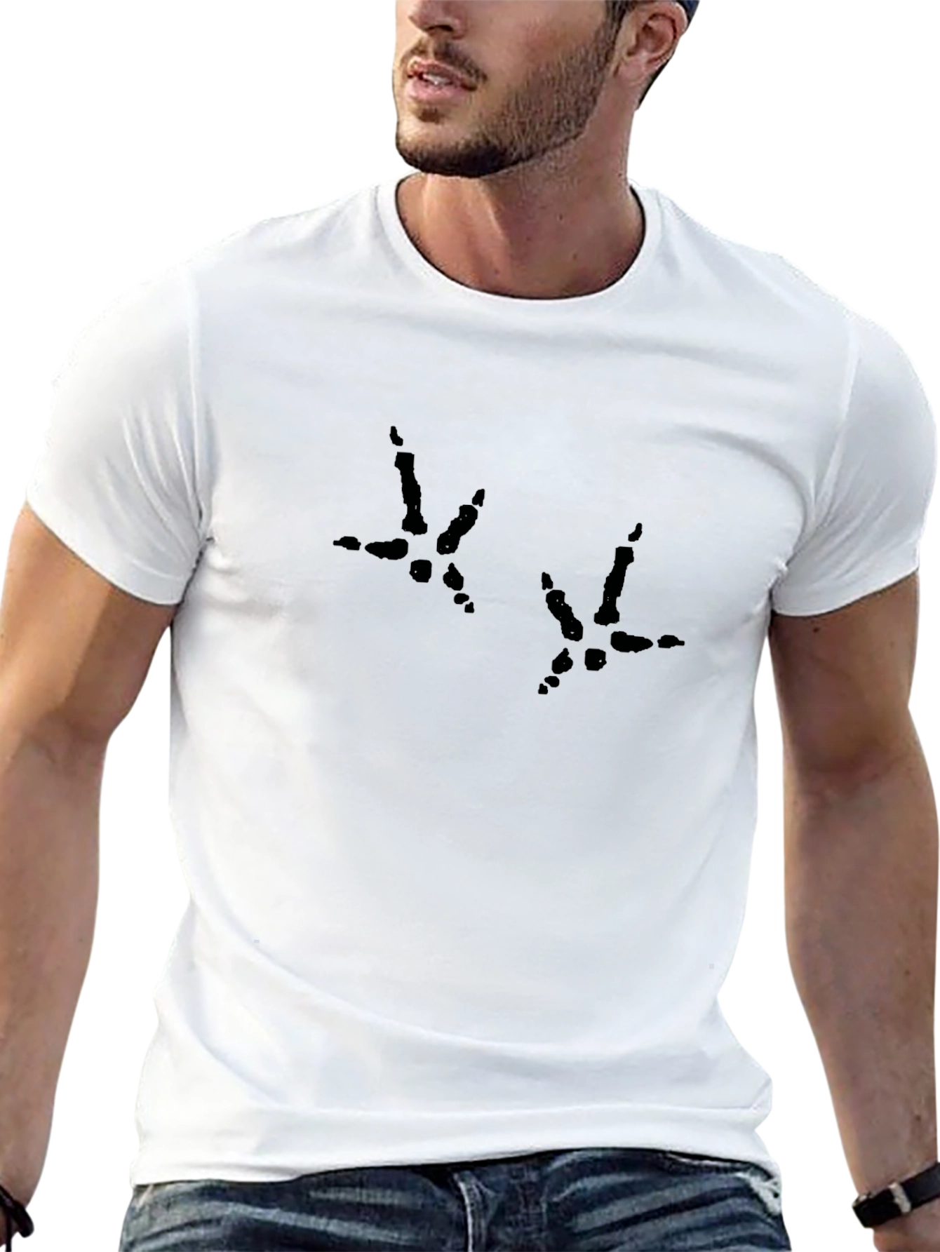 Black T-Shirt with Chicken Footprint Design