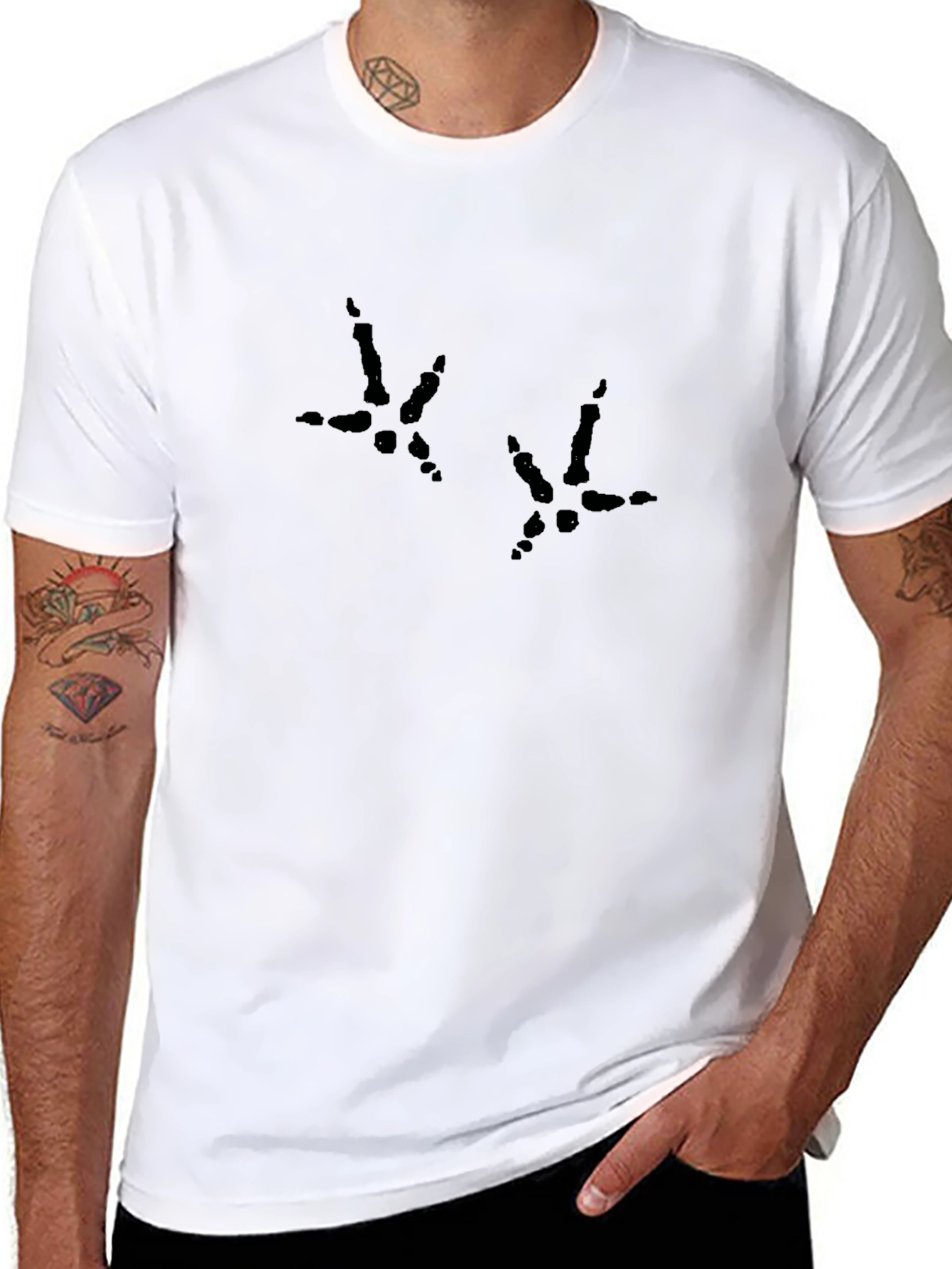 Black T-Shirt with Chicken Footprint Design