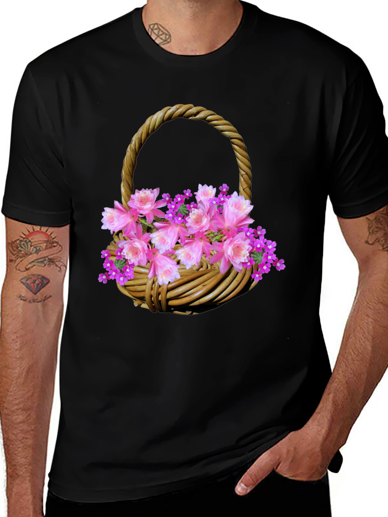Floral Basket Graphic Tee - Stylish Mens T-Shirt