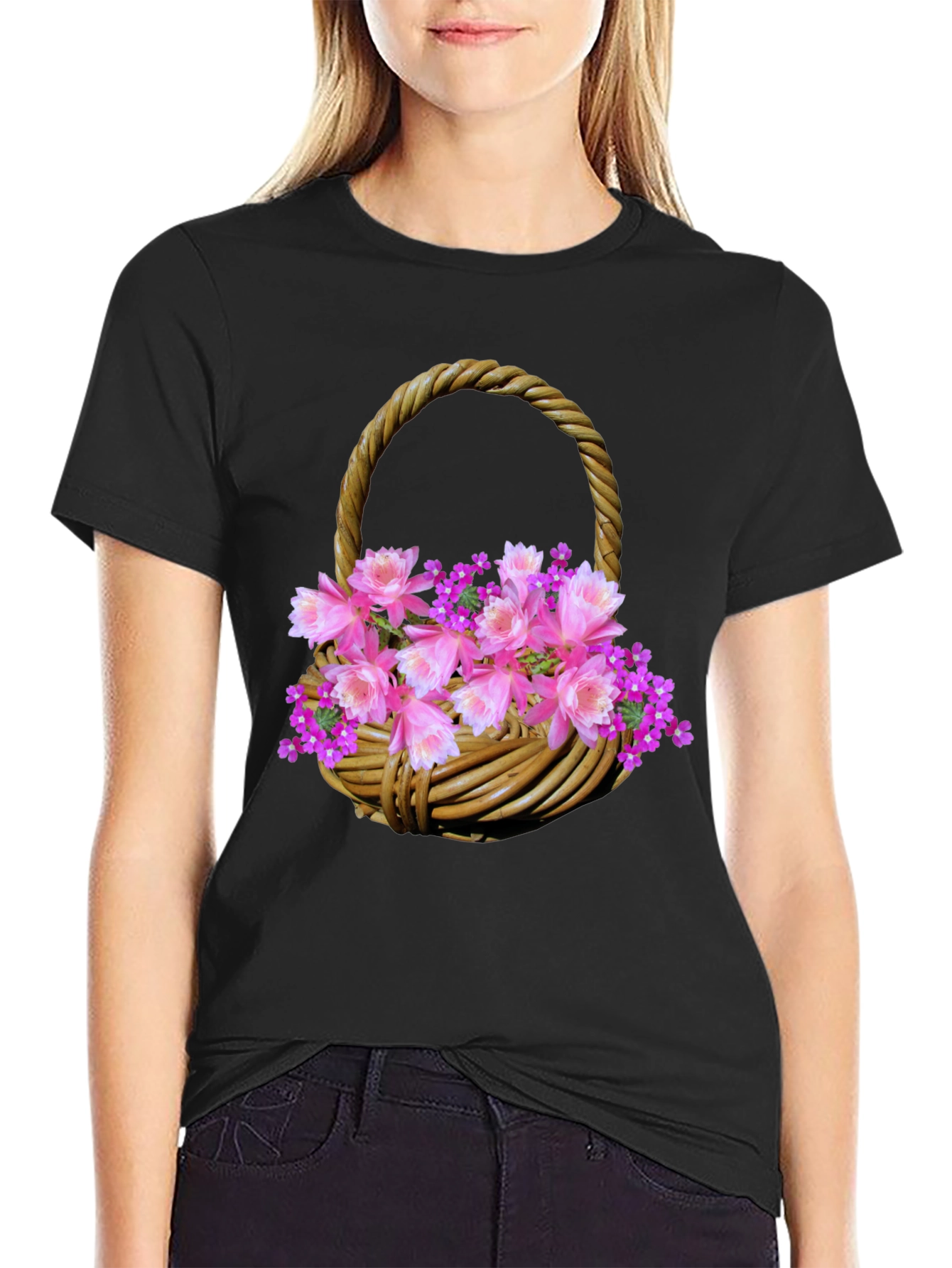 Floral Basket Graphic Tee - Stylish Mens T-Shirt