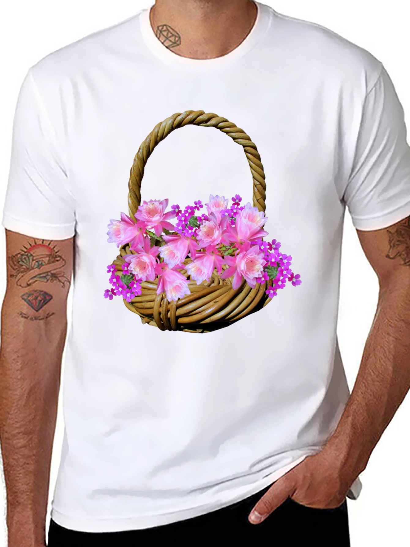 Floral Basket Graphic Tee - Stylish Mens T-Shirt