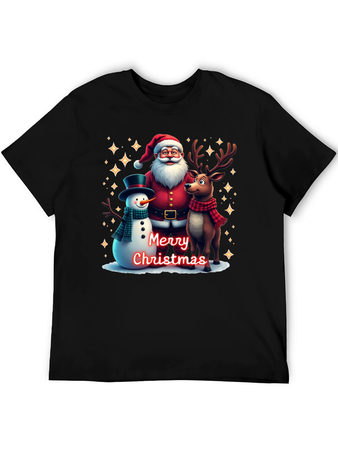 Festive Santa Reindeer and Snowman Christmas T-Shirt
