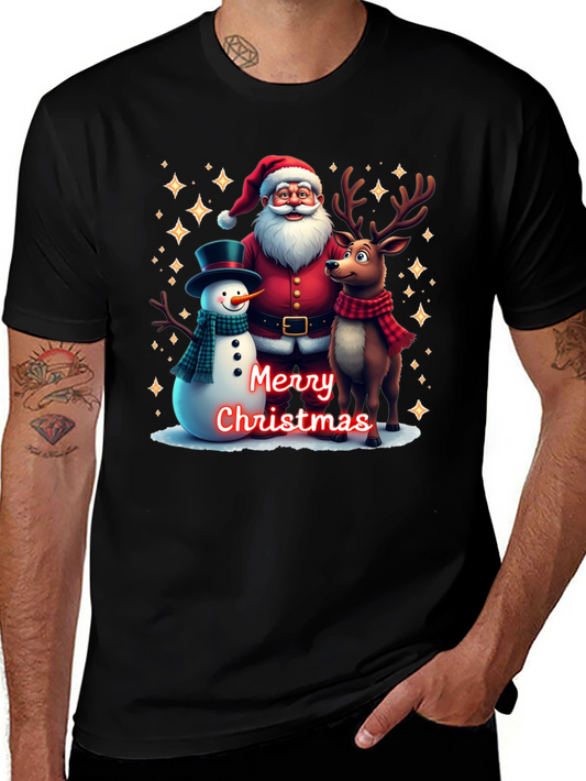 Festive Santa Reindeer and Snowman Christmas T-Shirt
