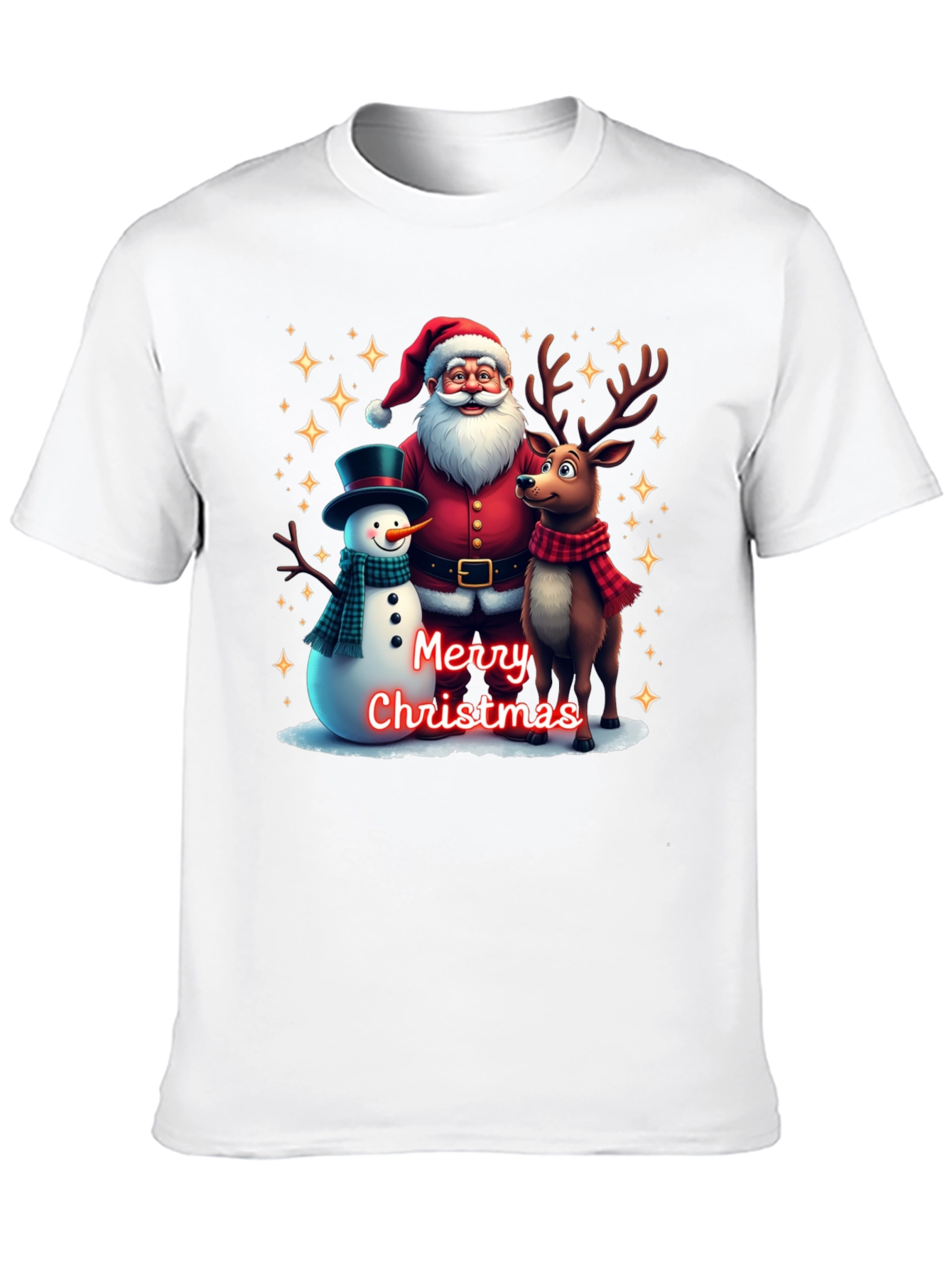 Festive Santa Reindeer and Snowman Christmas T-Shirt