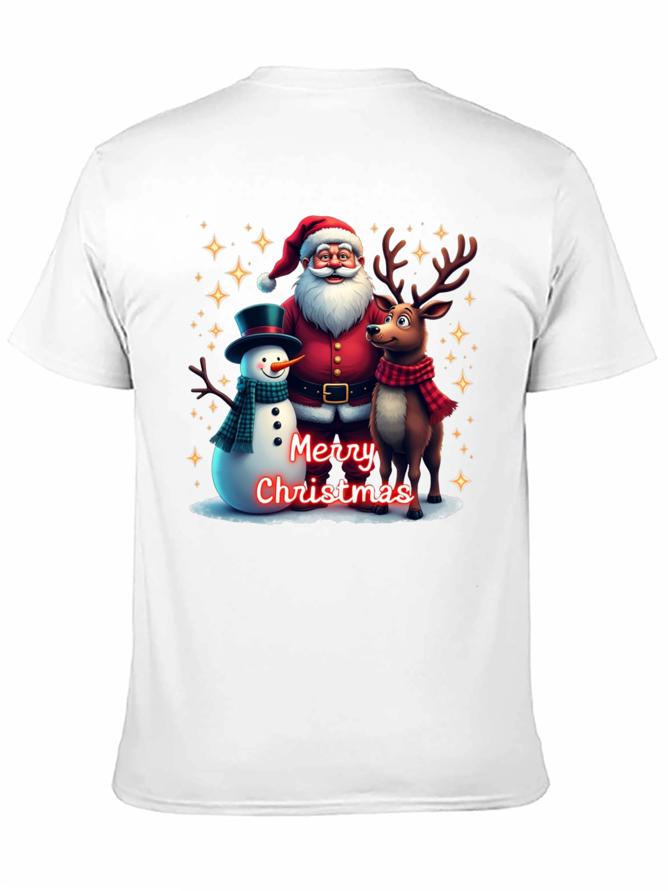 Festive Santa Reindeer and Snowman Christmas T-Shirt
