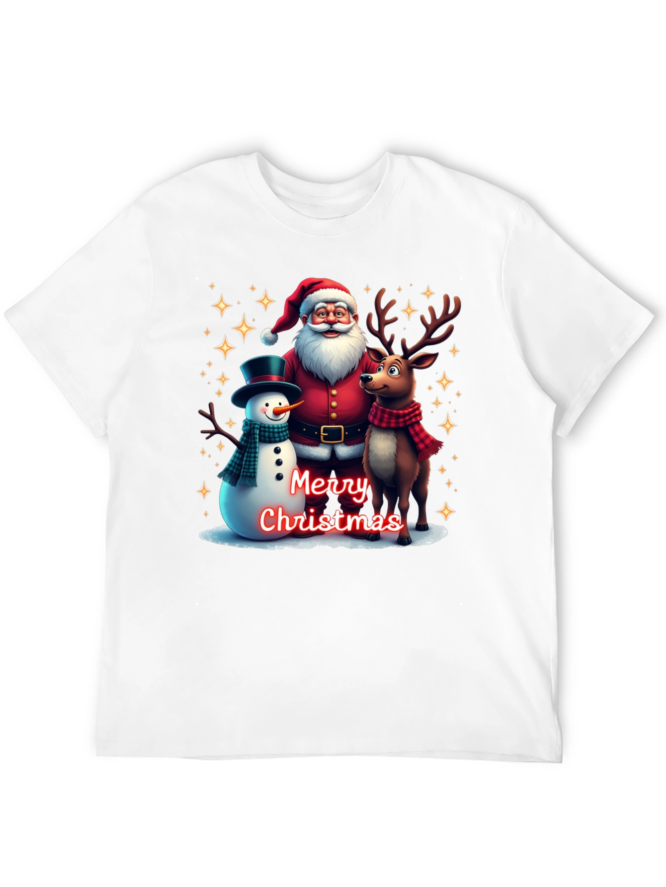 Festive Santa Reindeer and Snowman Christmas T-Shirt