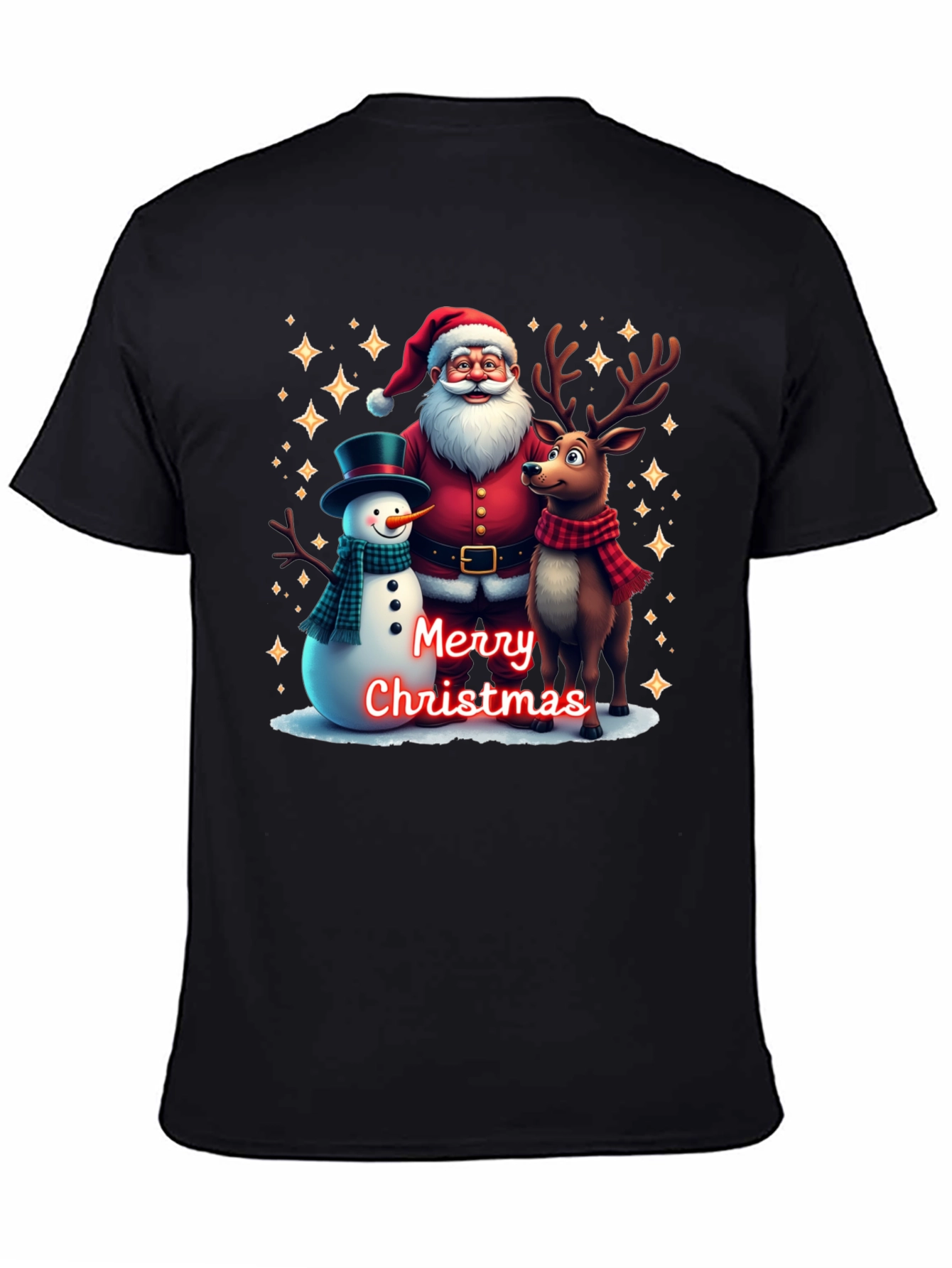 Festive Santa Reindeer and Snowman Christmas T-Shirt