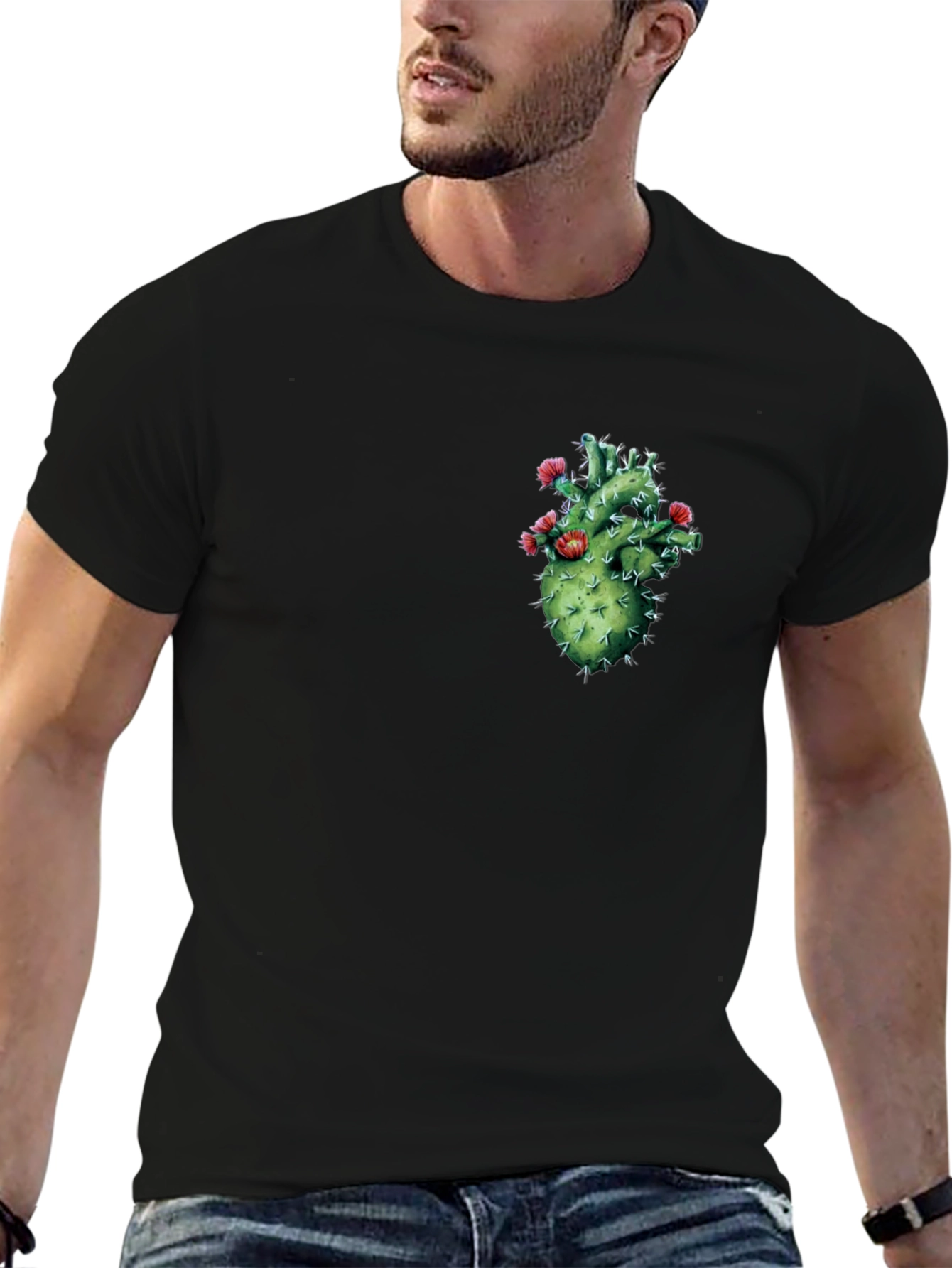 Cactus Heart Graphic Black T-Shirt