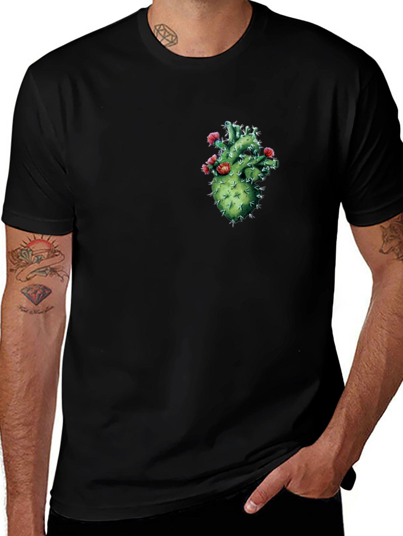 Cactus Heart Graphic Black T-Shirt