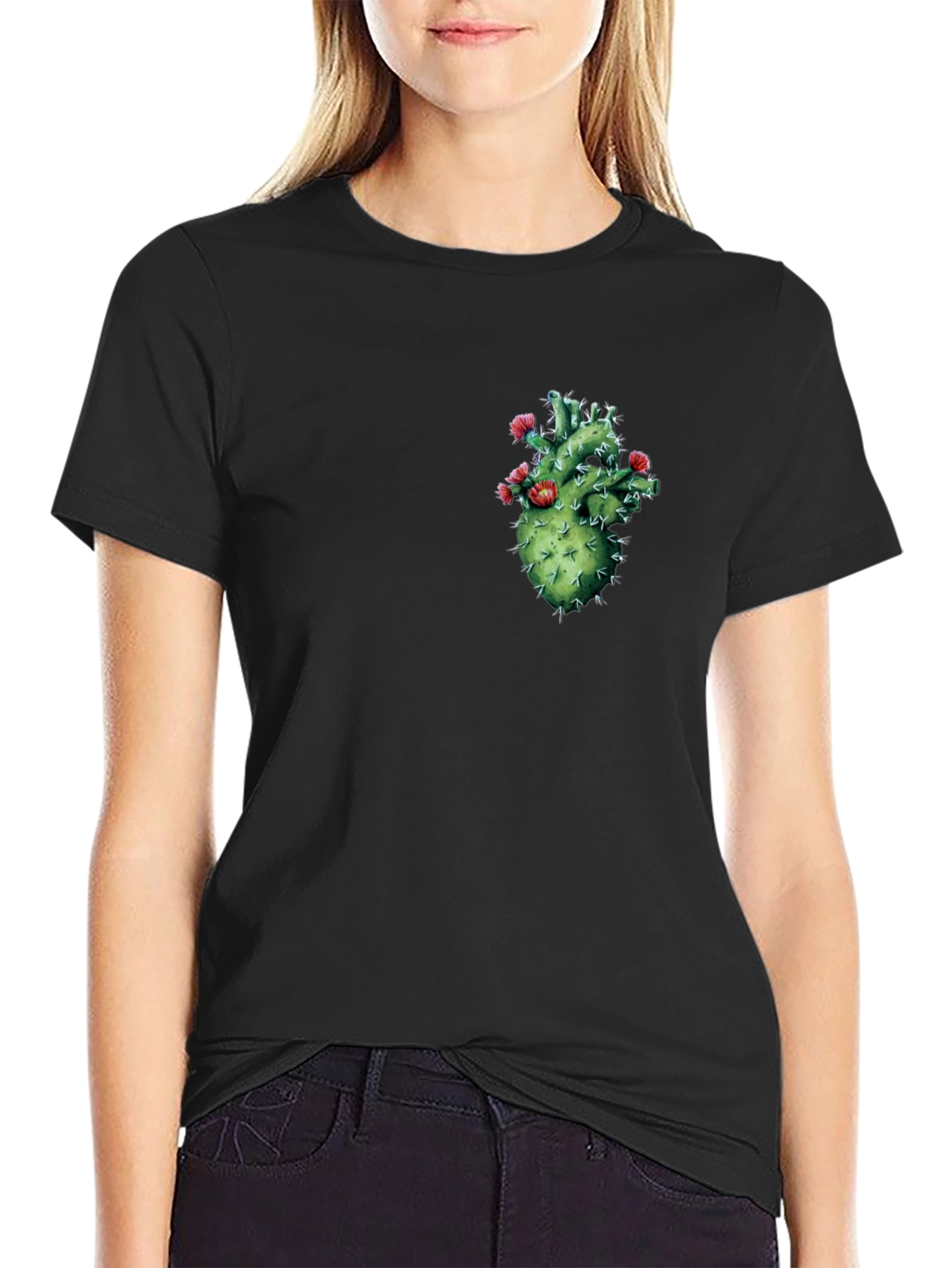 Cactus Heart Graphic Black T-Shirt