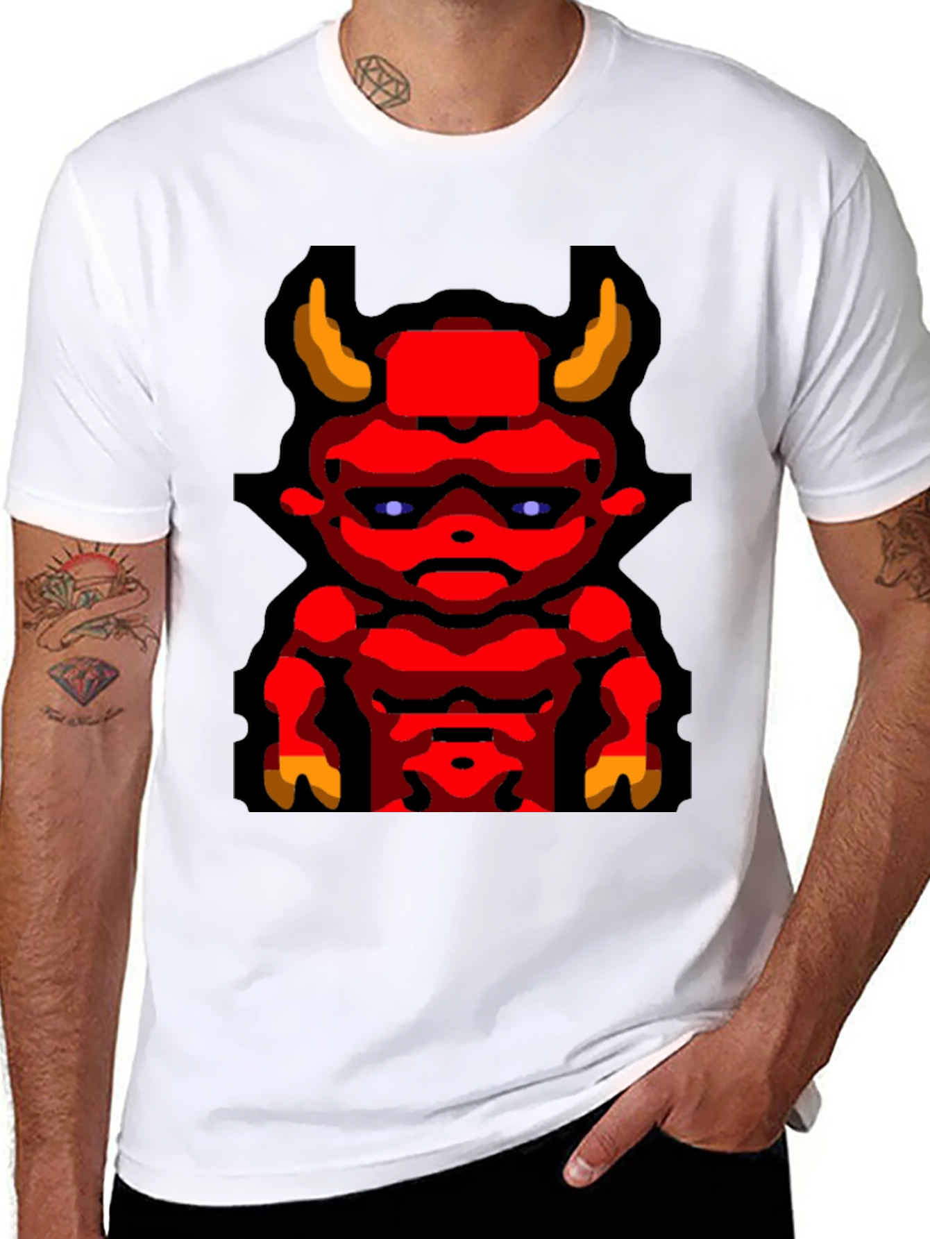 Retro Pixel Devil Graphic T-Shirt - Black