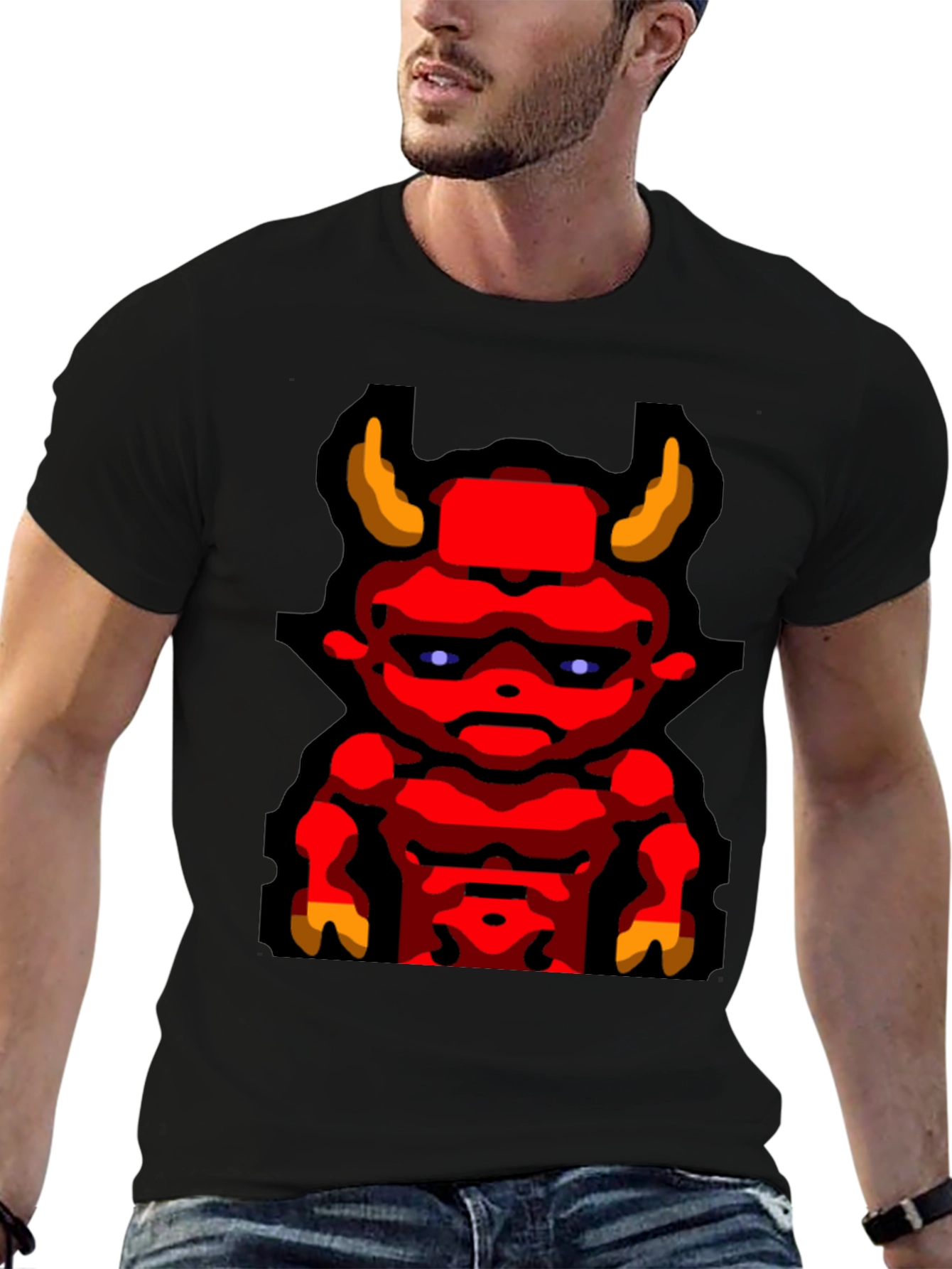 Retro Pixel Devil Graphic T-Shirt - Black