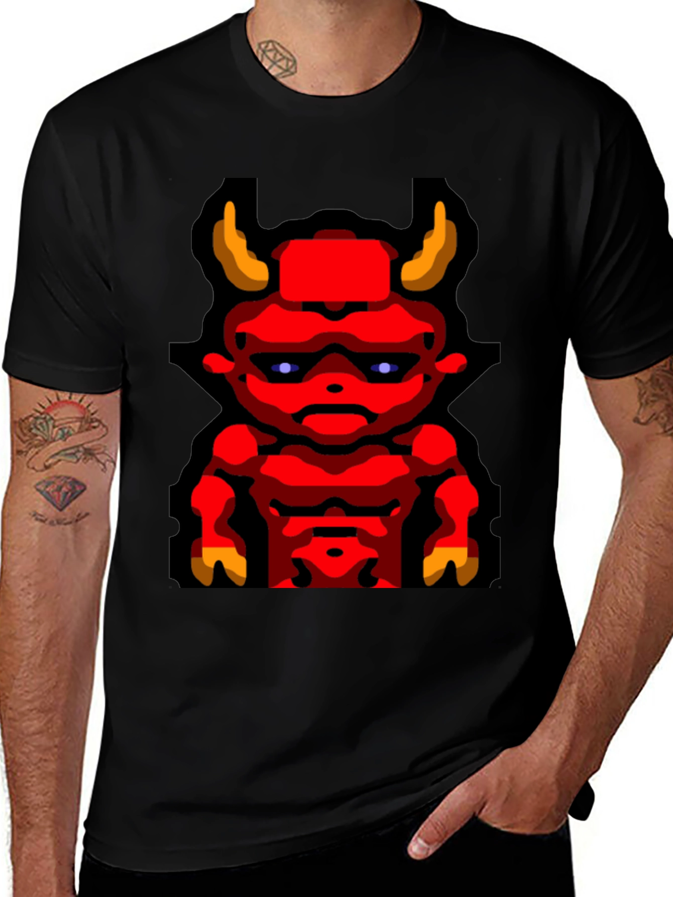 Retro Pixel Devil Graphic T-Shirt - Black
