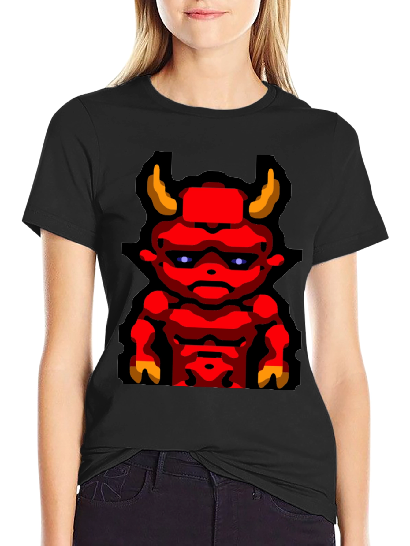 Retro Pixel Devil Graphic T-Shirt - Black