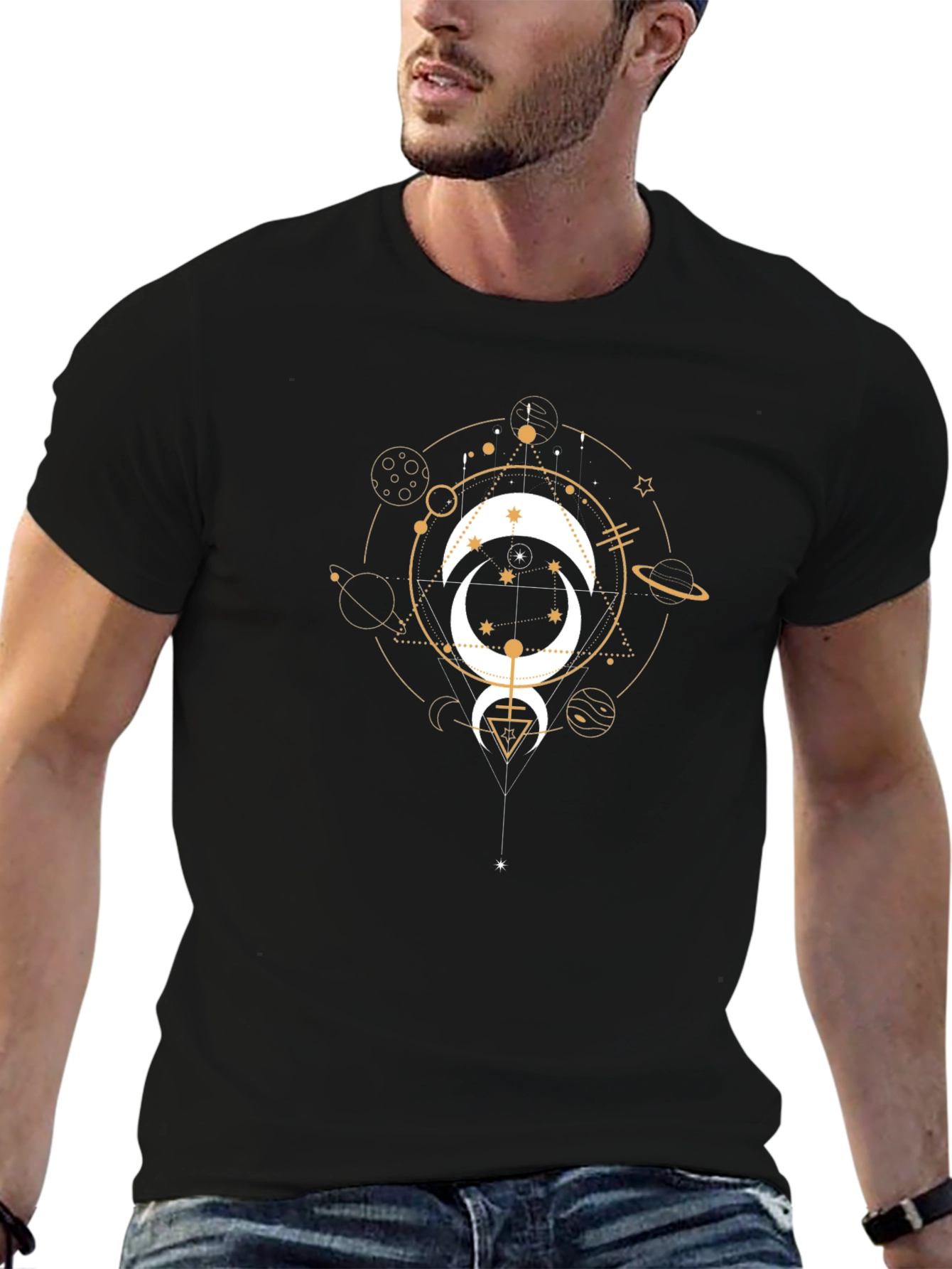 Celestial Moon Graphic Tee - Black Cotton T-Shirt