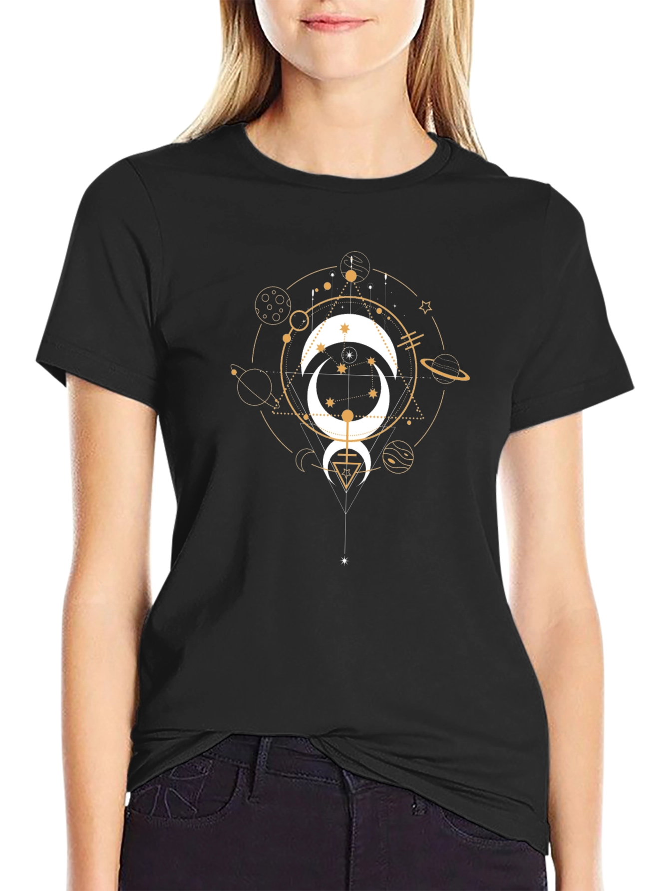 Celestial Moon Graphic Tee - Black Cotton T-Shirt