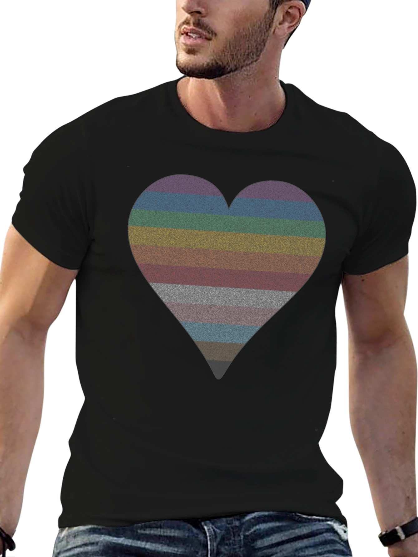 Rainbow Heart Stripe Graphic Tee
