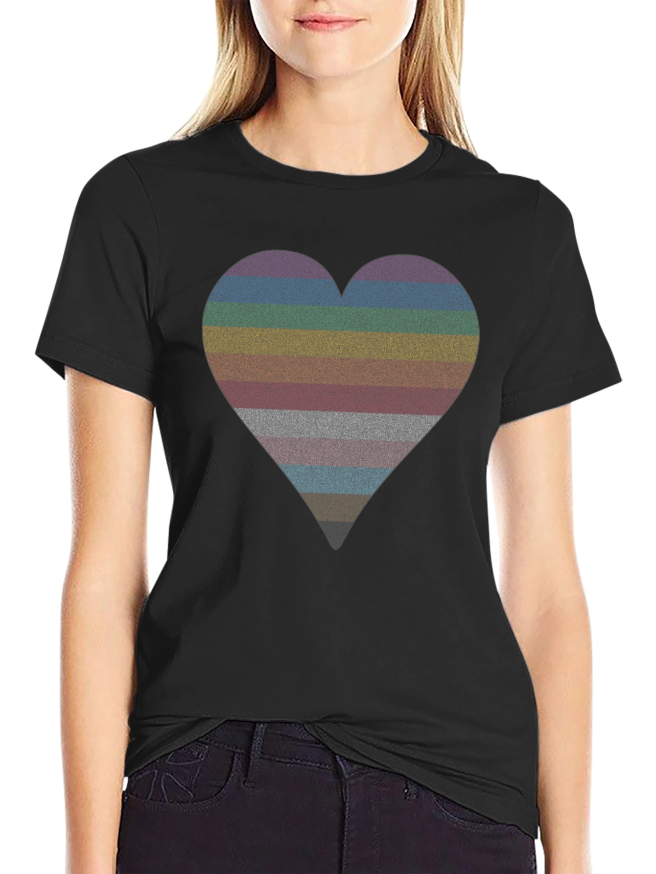 Rainbow Heart Stripe Graphic Tee