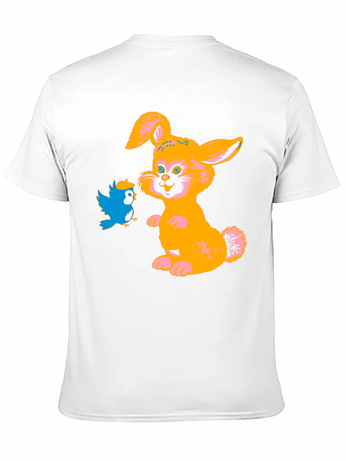 Cartoon Rabbit & Bird Black T-Shirt