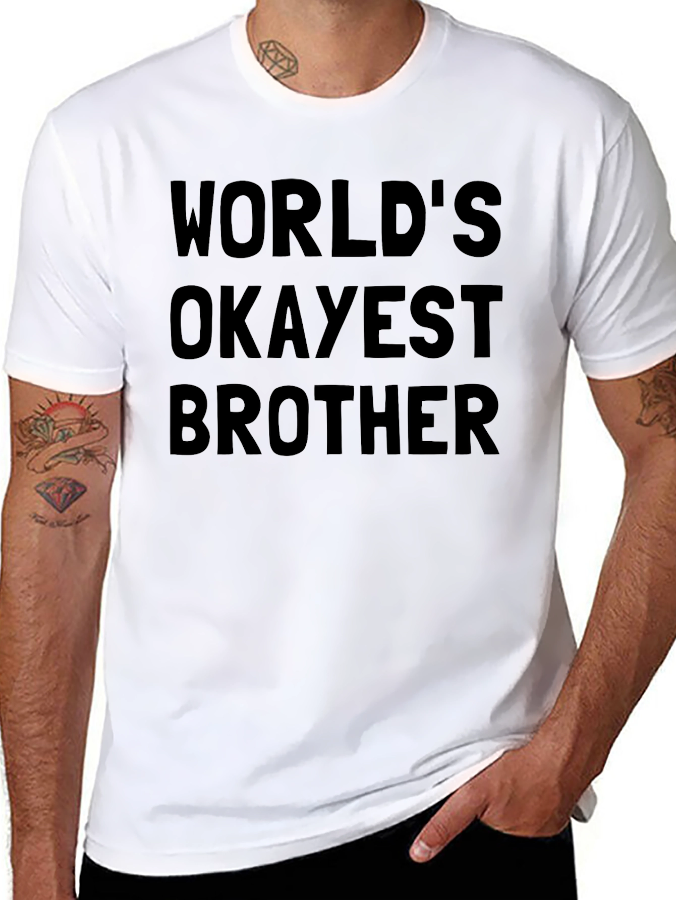 Worlds Okayest Brother Black T-Shirt Novelty Humor