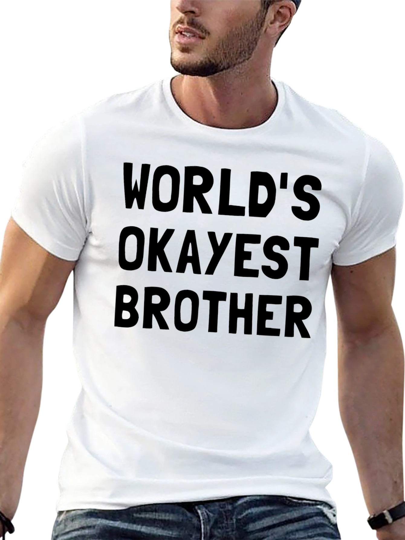 Worlds Okayest Brother Black T-Shirt Novelty Humor