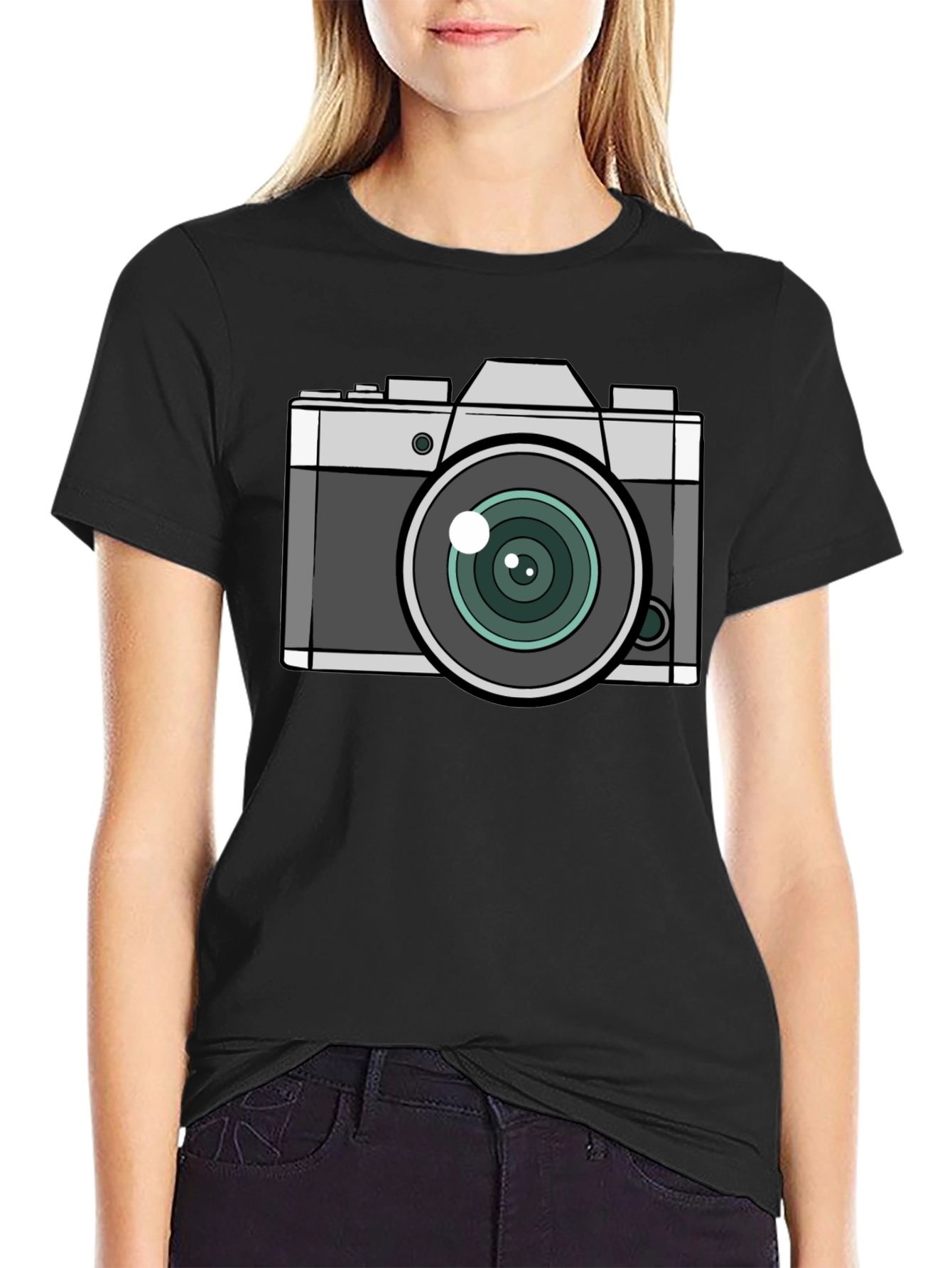 Camera Graphic T-Shirt - Black Crew Neck Tee