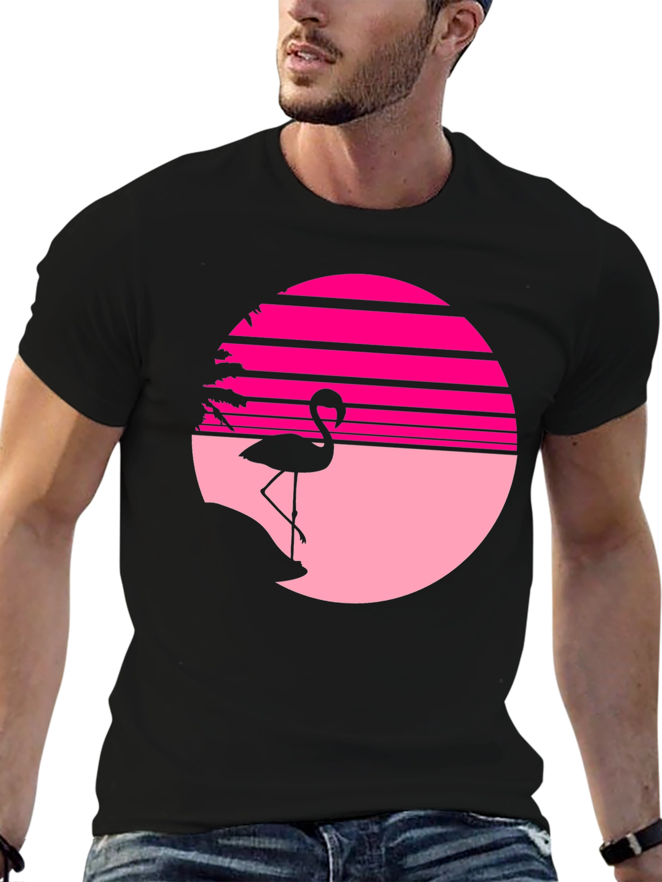 Retro Flamingo Sunset T-Shirt - Black