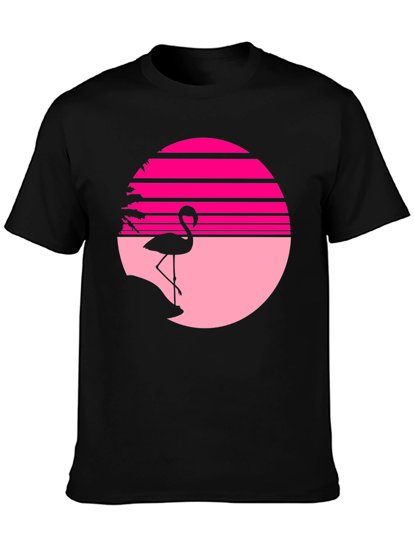 Retro Flamingo Sunset T-Shirt - Black