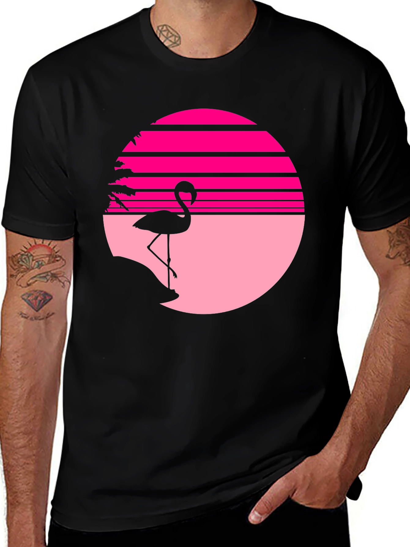 Retro Flamingo Sunset T-Shirt - Black