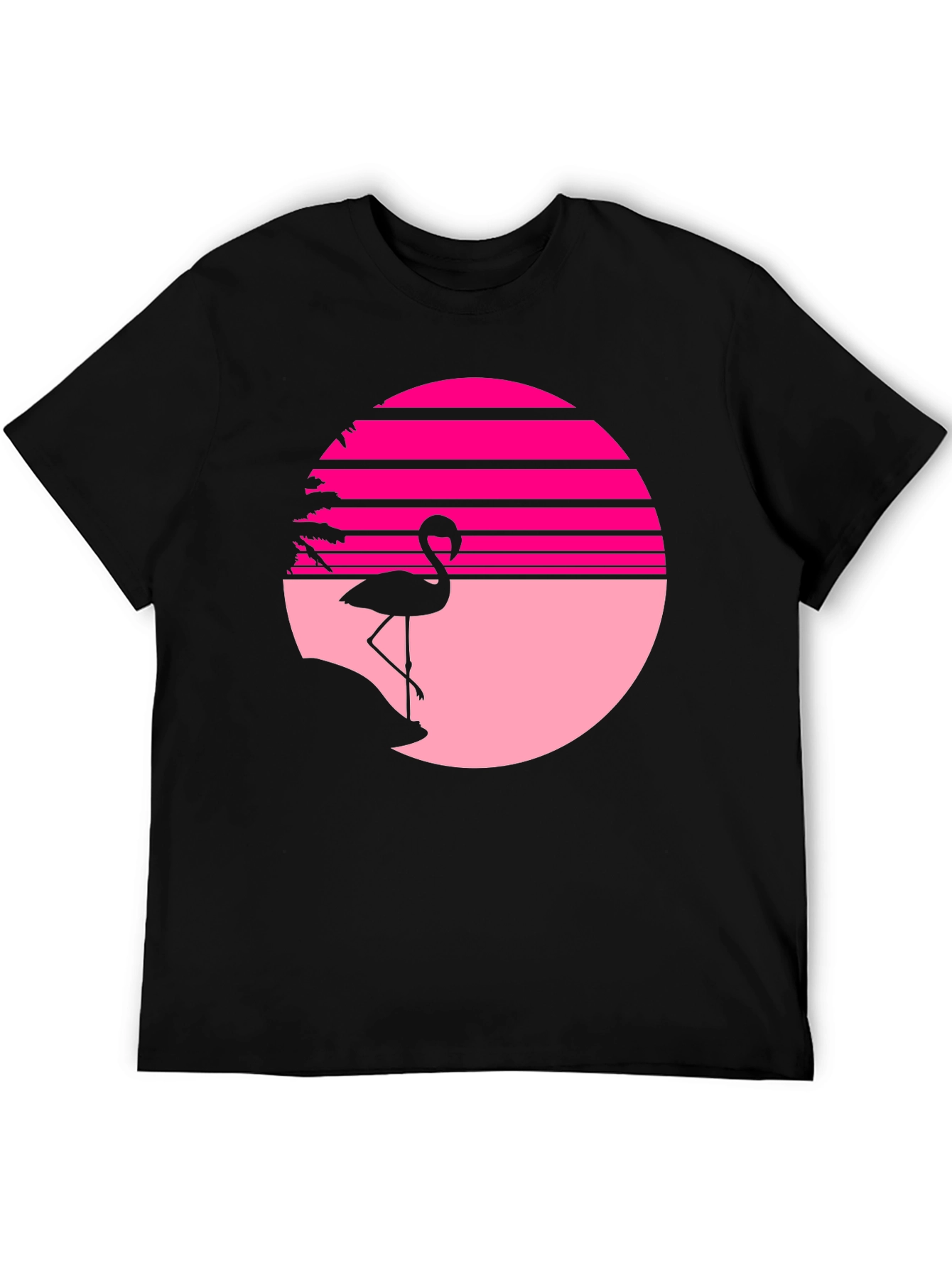 Retro Flamingo Sunset T-Shirt - Black