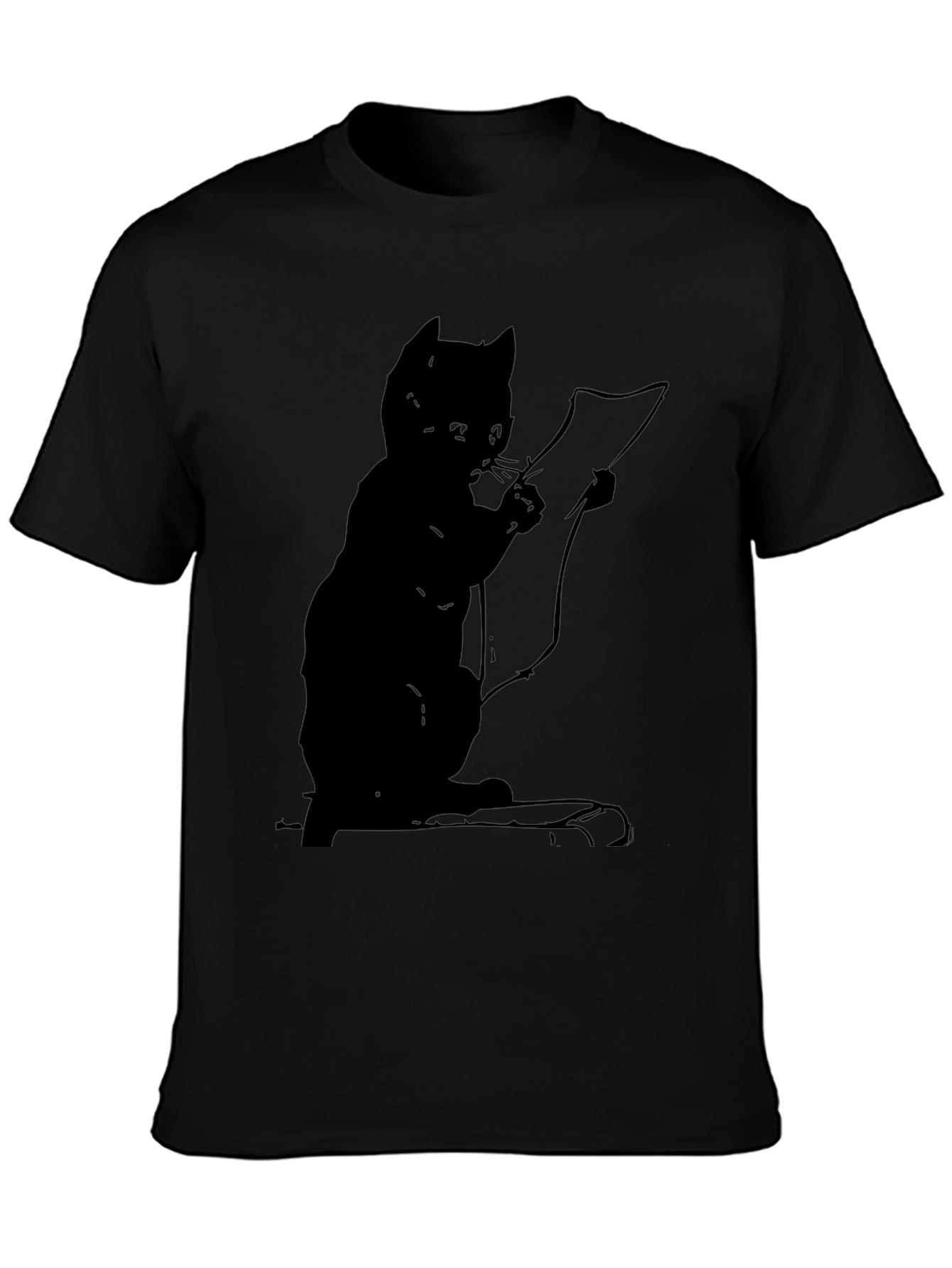 Cat Reading a Scroll Graphic Tee - Black