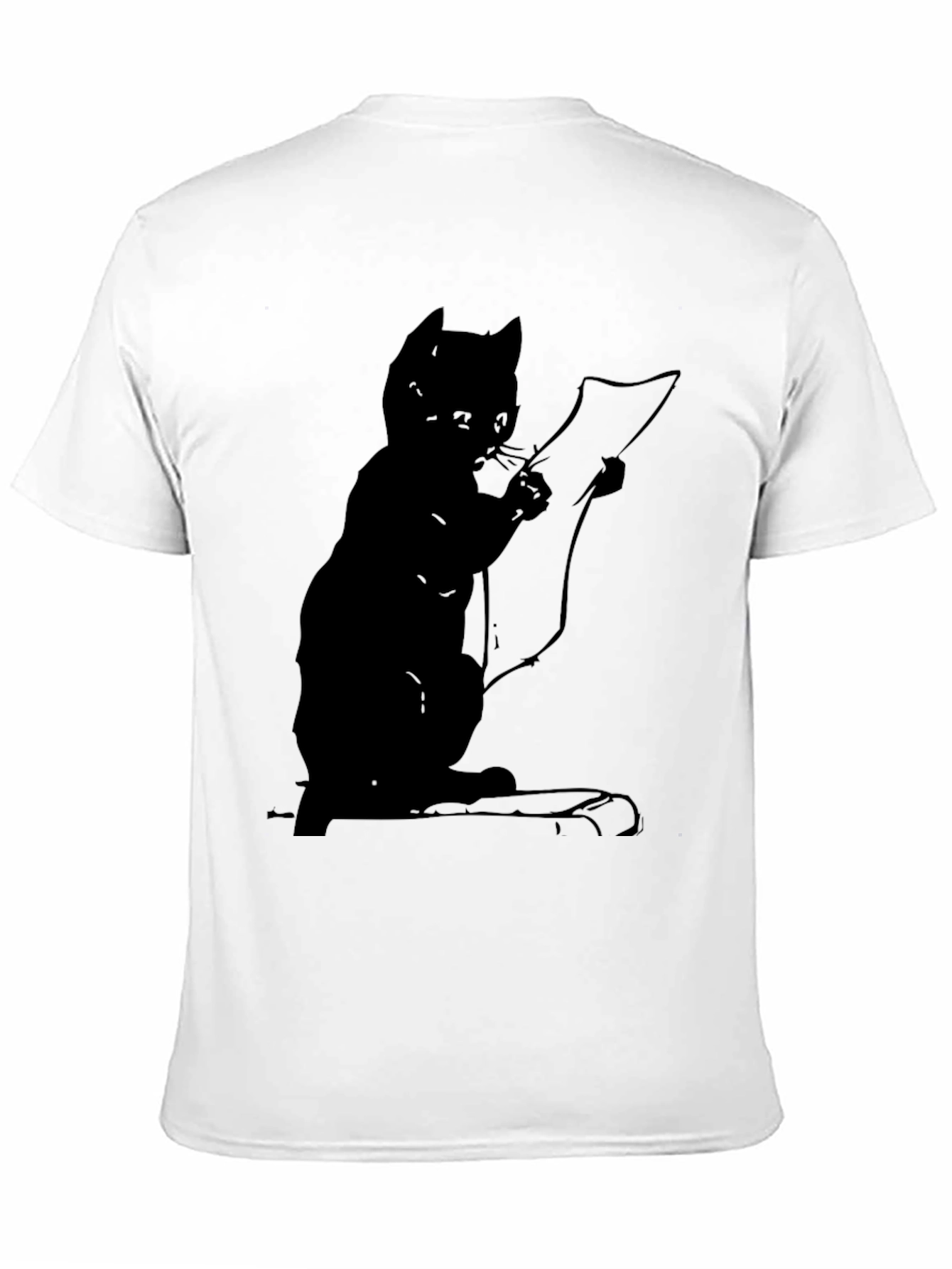Cat Reading a Scroll Graphic Tee - Black