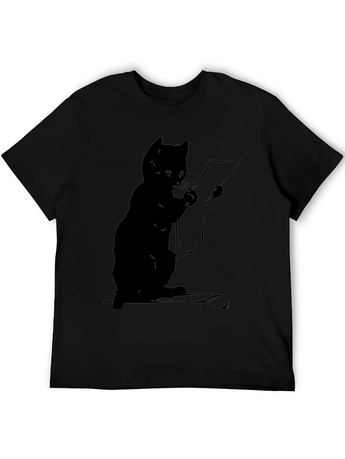 Cat Reading a Scroll Graphic Tee - Black