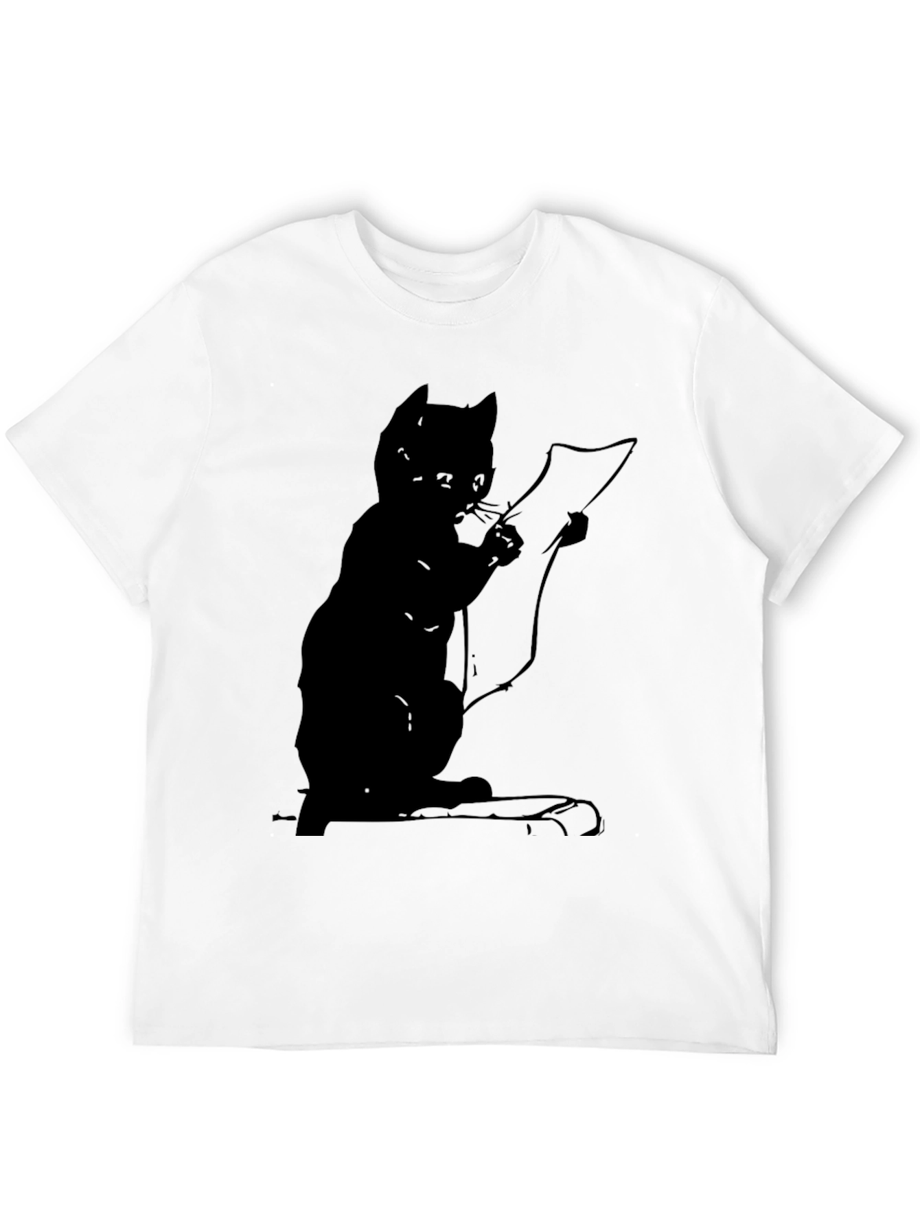 Cat Reading a Scroll Graphic Tee - Black