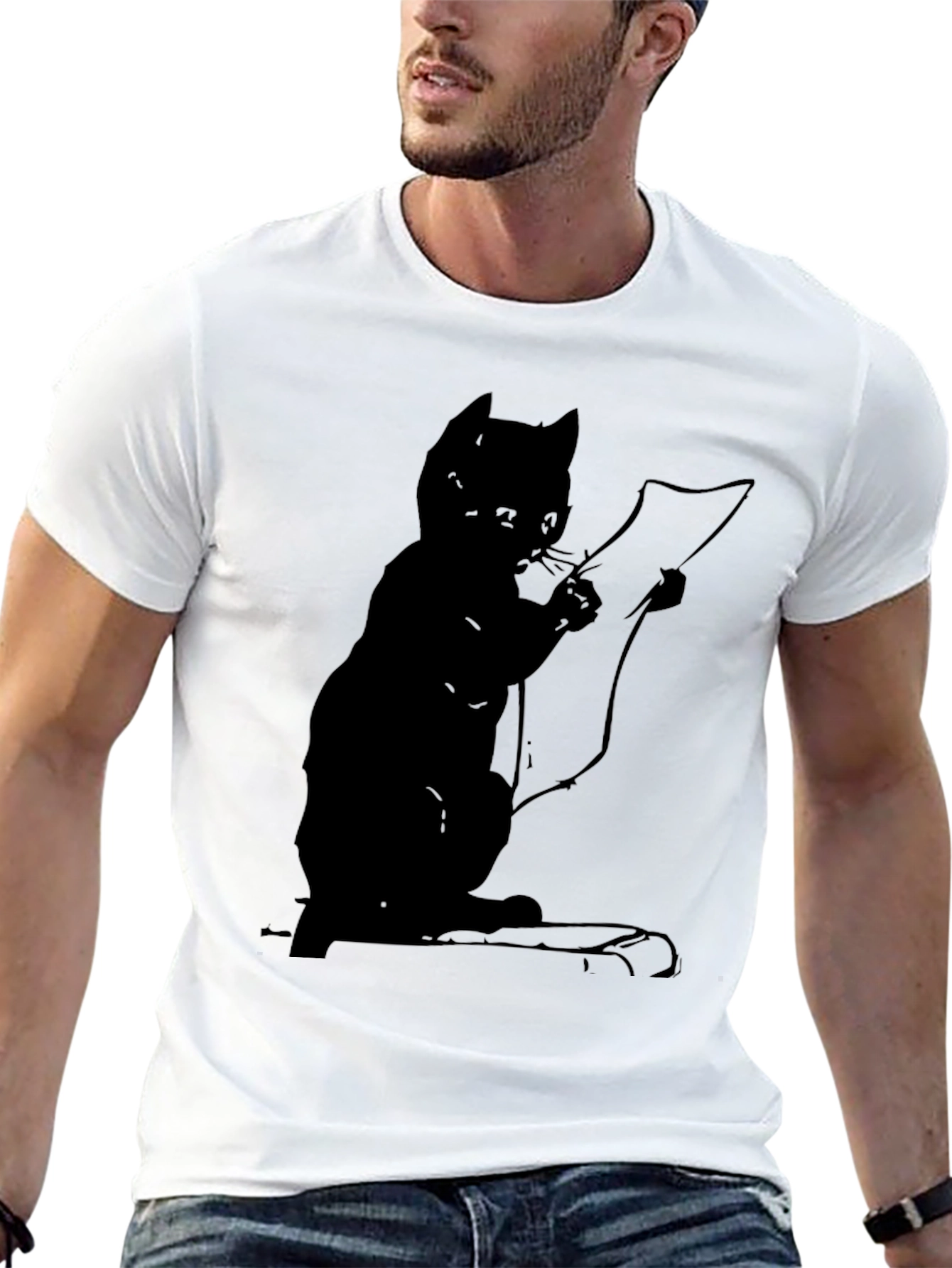 Cat Reading a Scroll Graphic Tee - Black