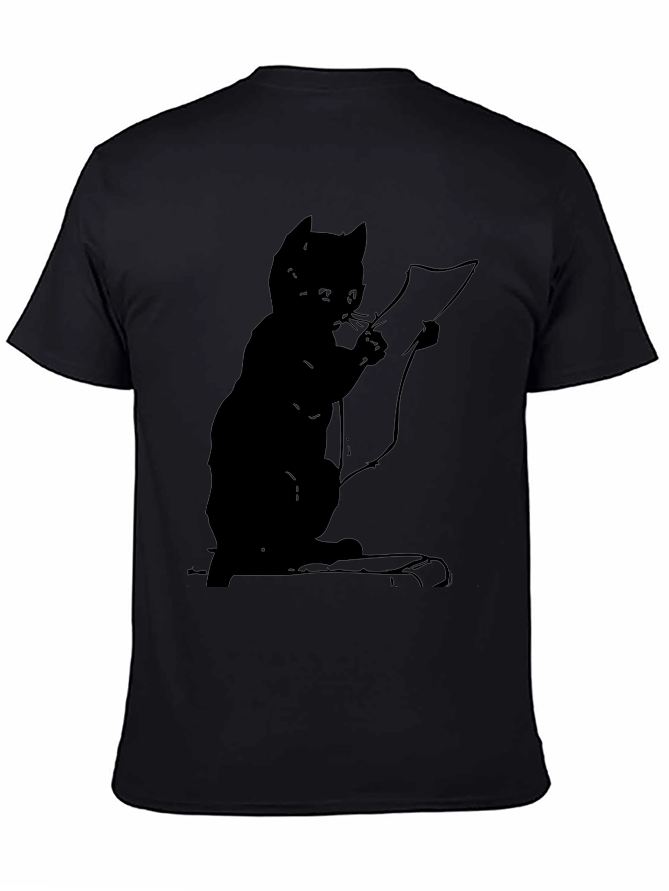 Cat Reading a Scroll Graphic Tee - Black