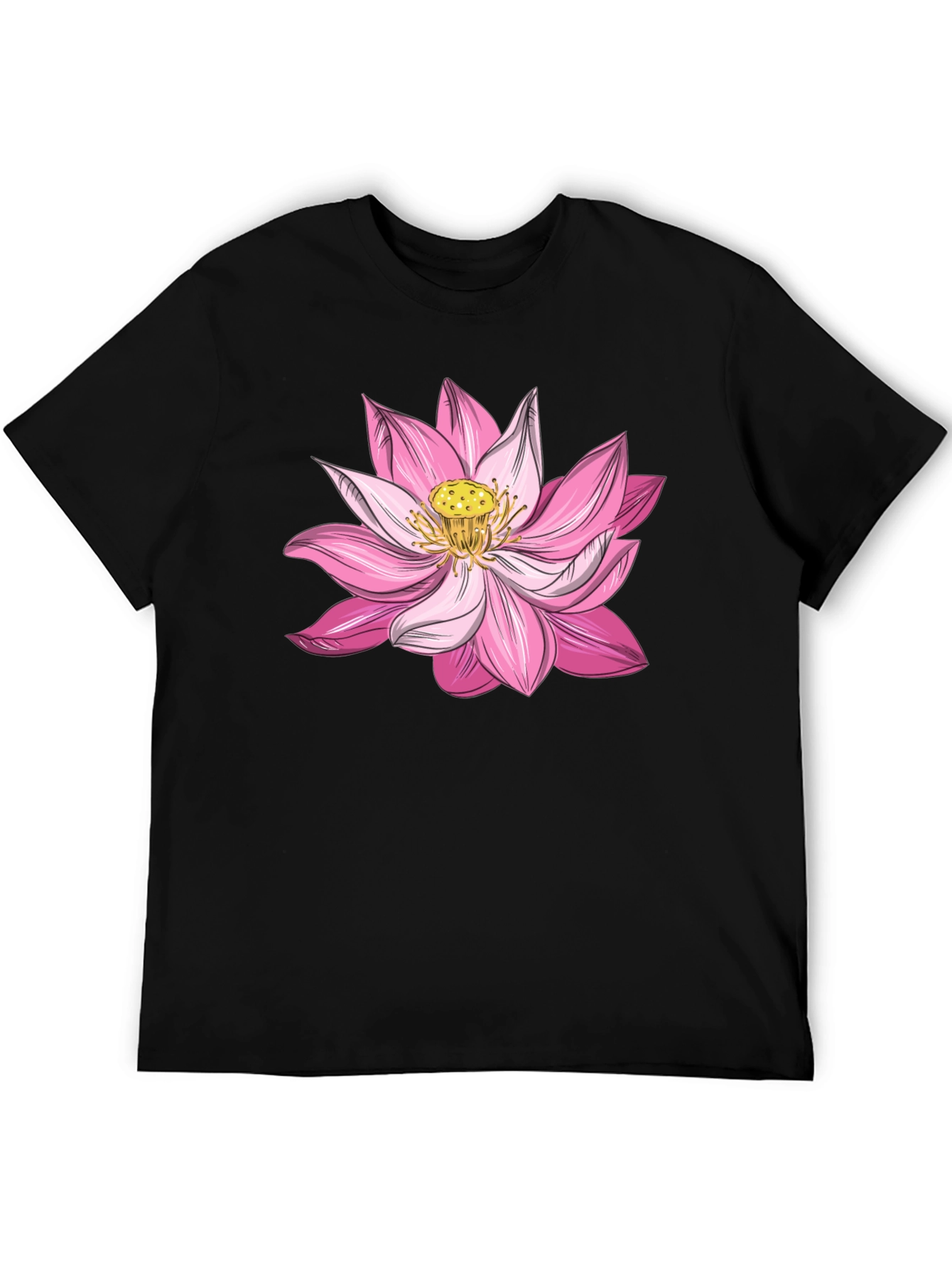 Lotus Flower Graphic Tee - Soft Black Cotton