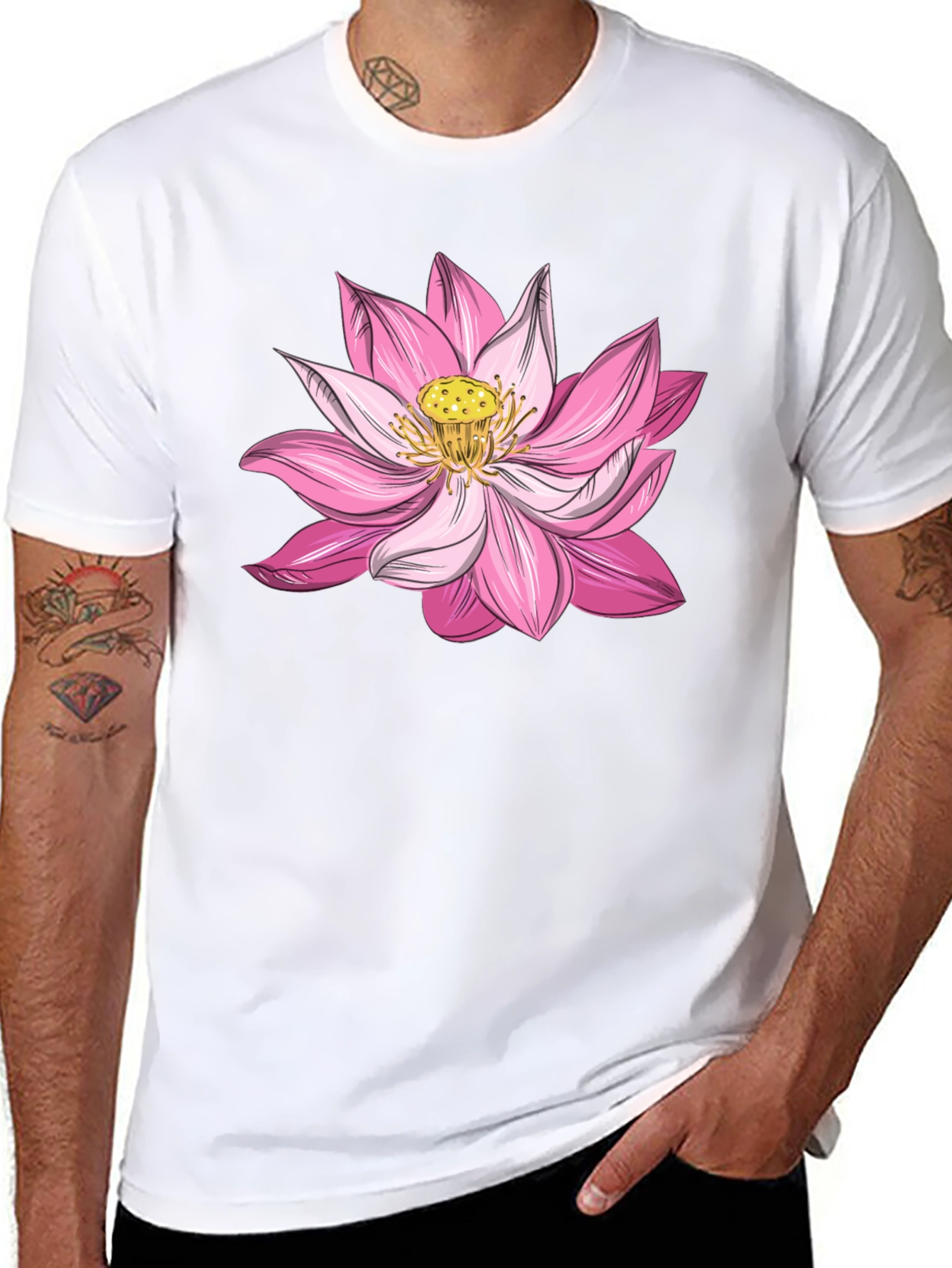 Lotus Flower Graphic Tee - Soft Black Cotton