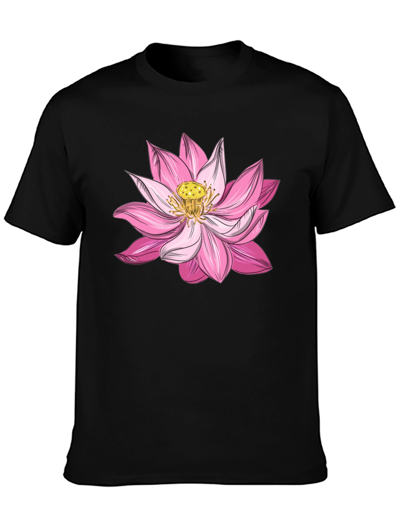 Lotus Flower Graphic Tee - Soft Black Cotton