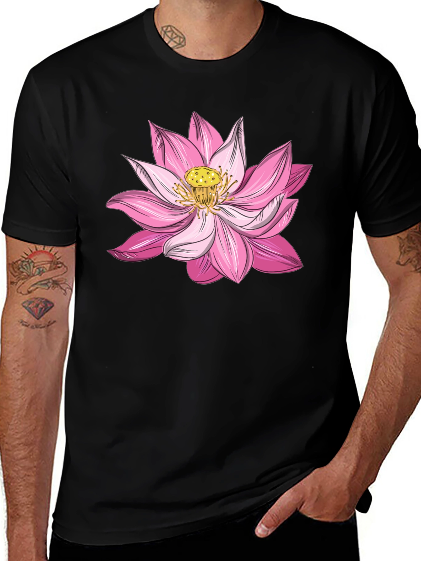 Lotus Flower Graphic Tee - Soft Black Cotton