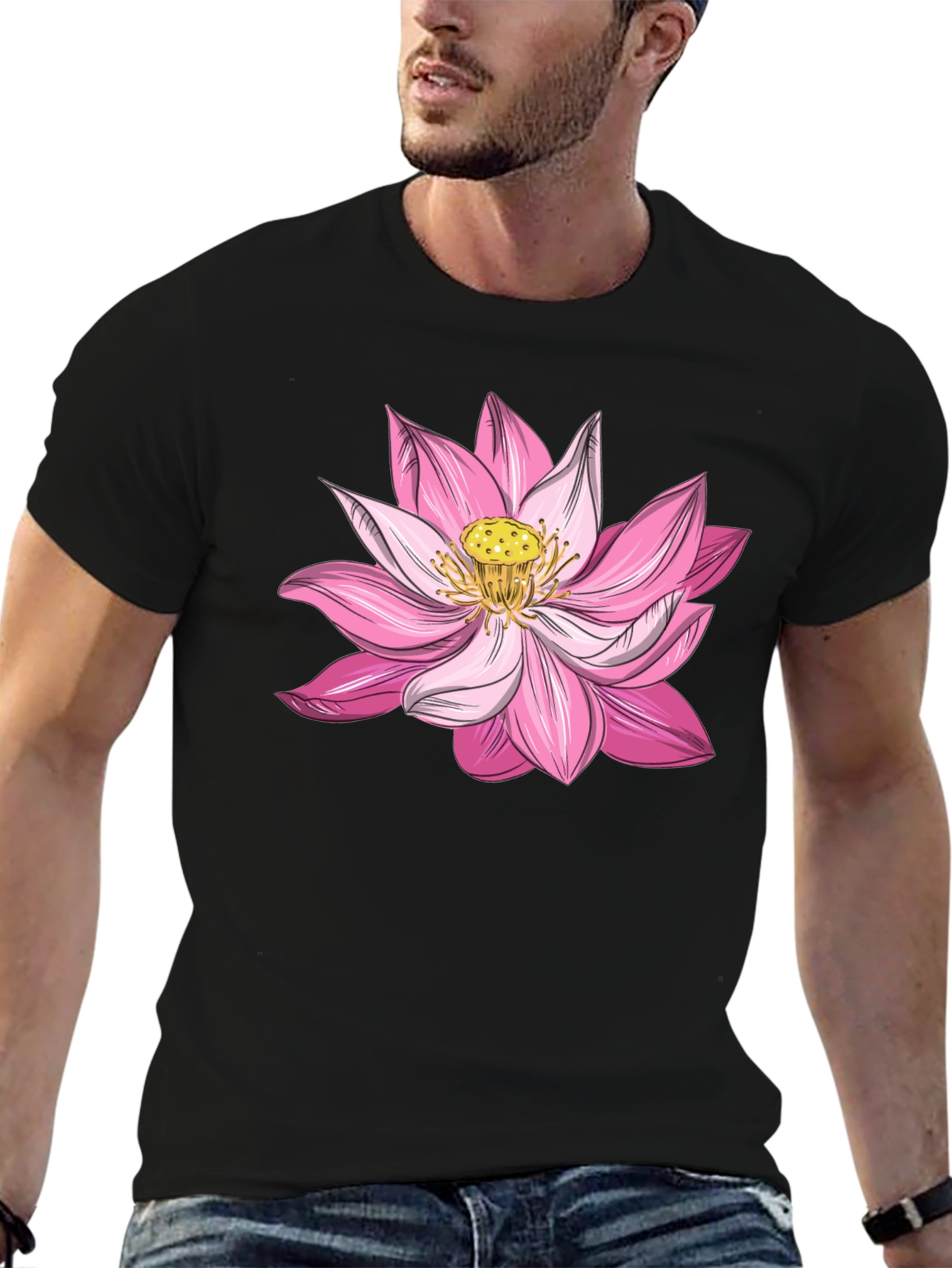 Lotus Flower Graphic Tee - Soft Black Cotton