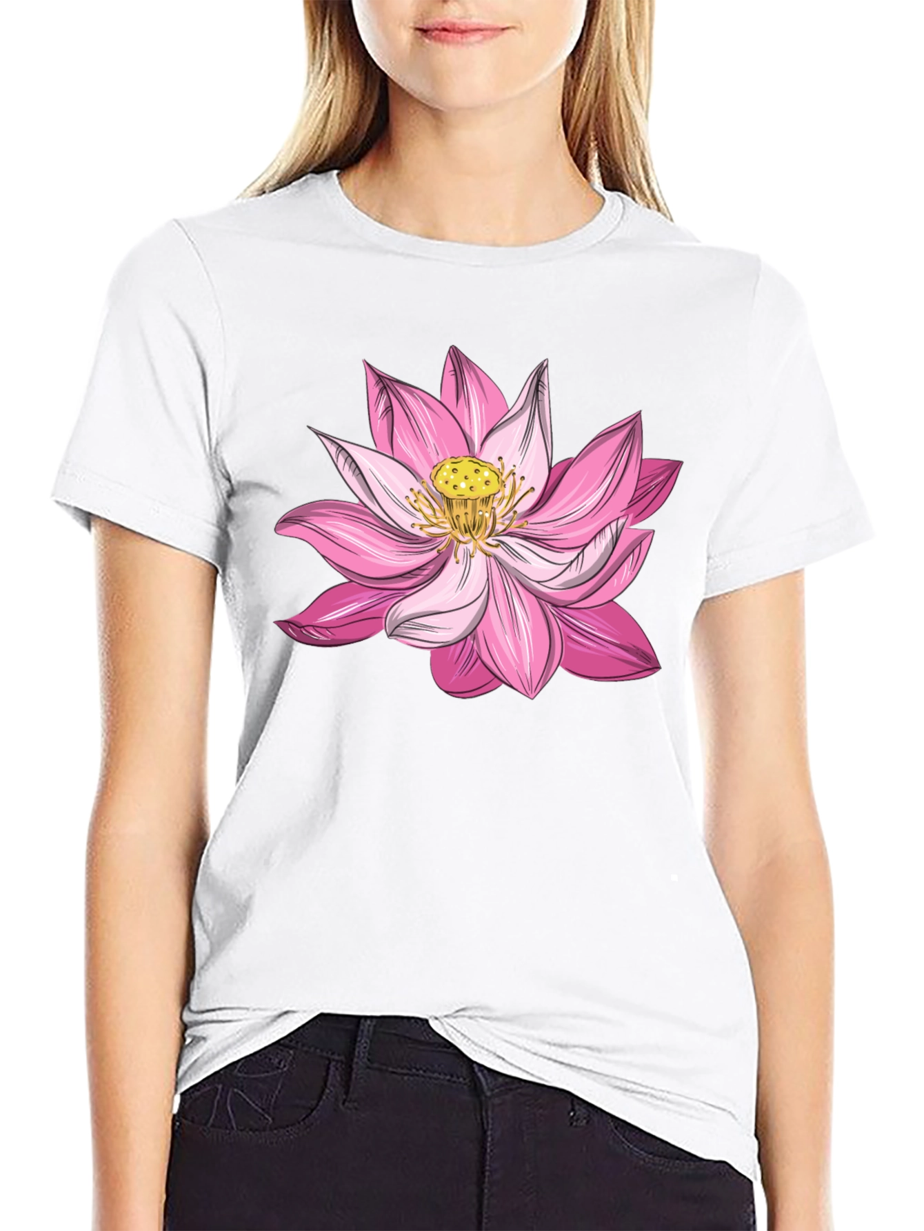 Lotus Flower Graphic Tee - Soft Black Cotton