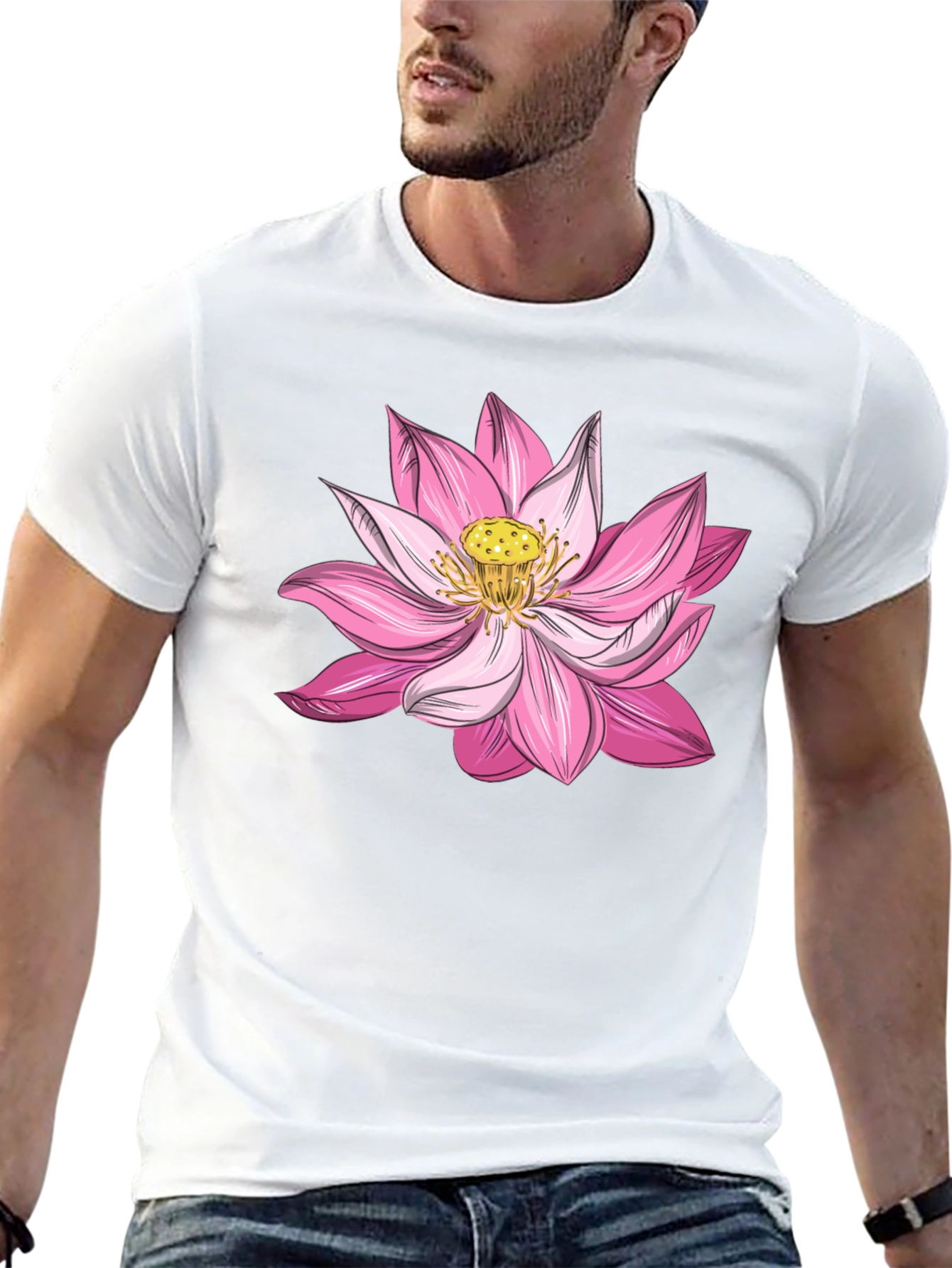 Lotus Flower Graphic Tee - Soft Black Cotton