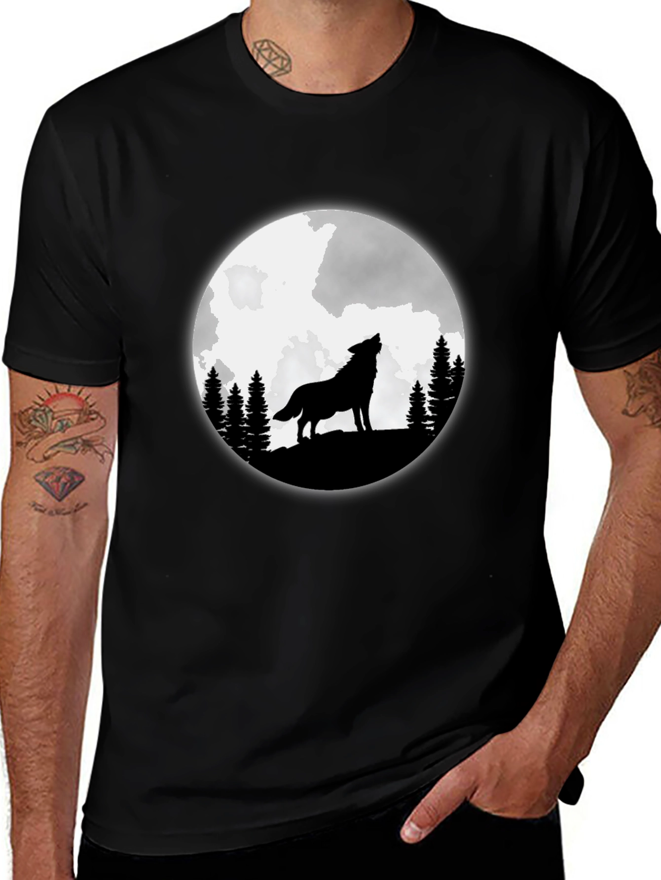 Wolf Moon Graphic T-Shirt - Black