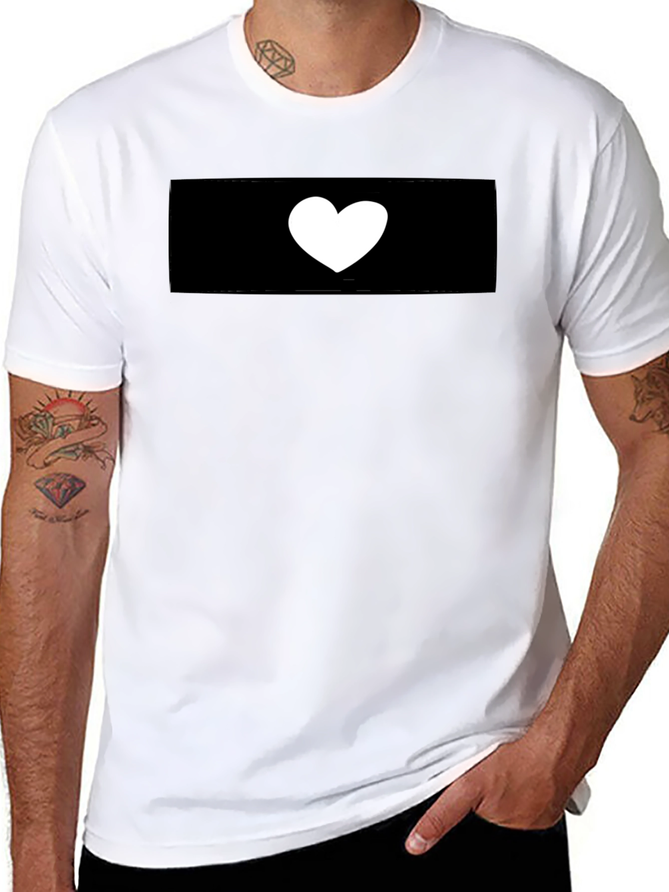 Black T-Shirt with White Heart Graphic