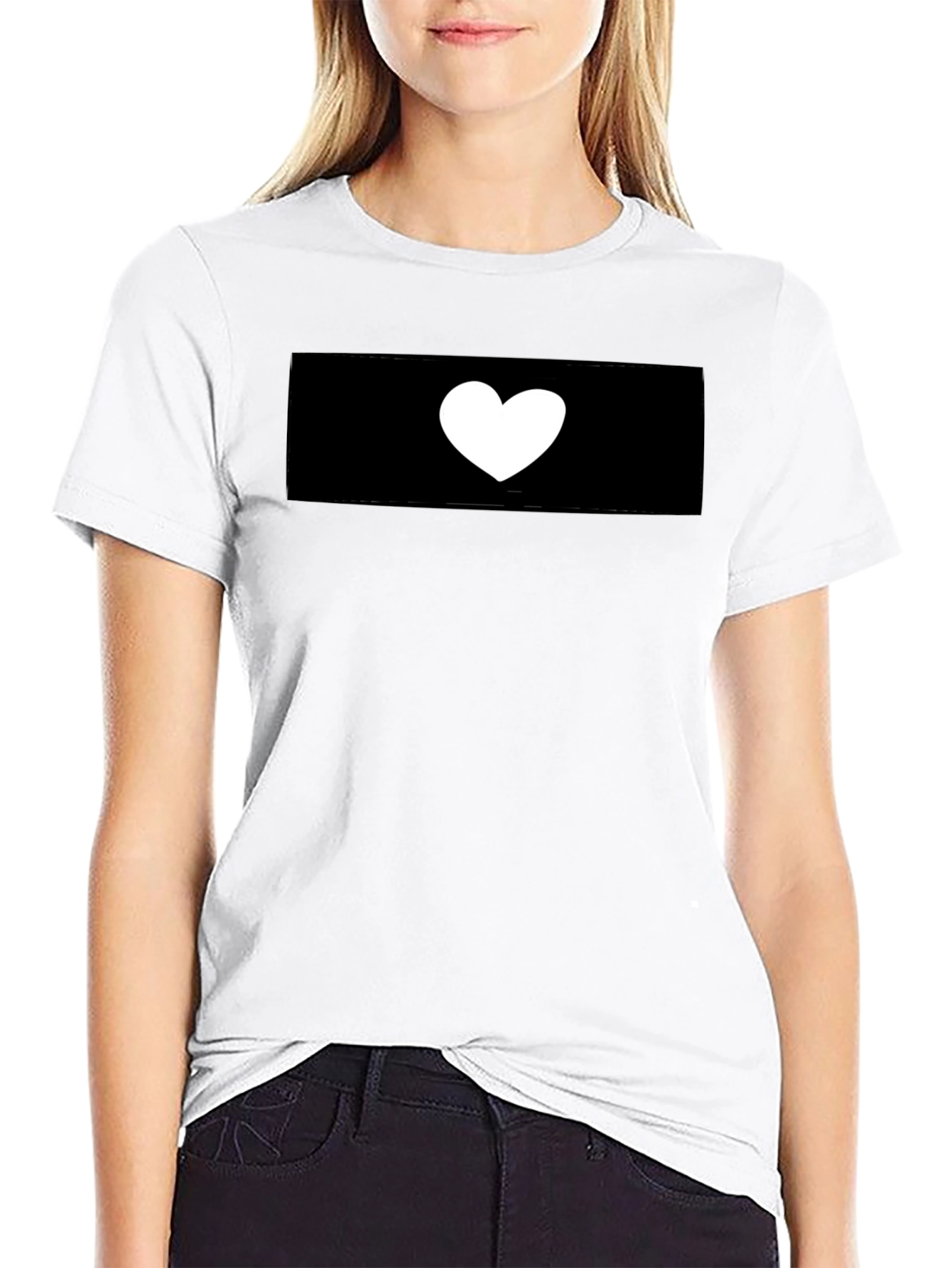 Black T-Shirt with White Heart Graphic