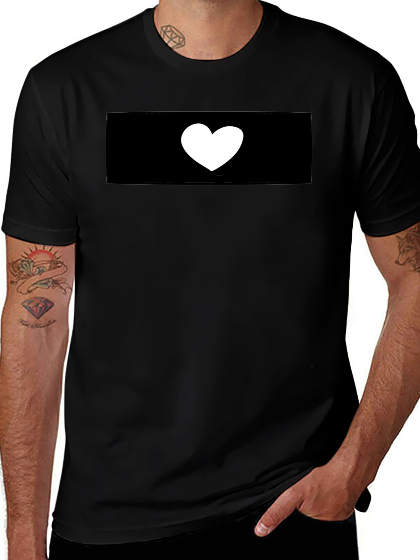 Black T-Shirt with White Heart Graphic